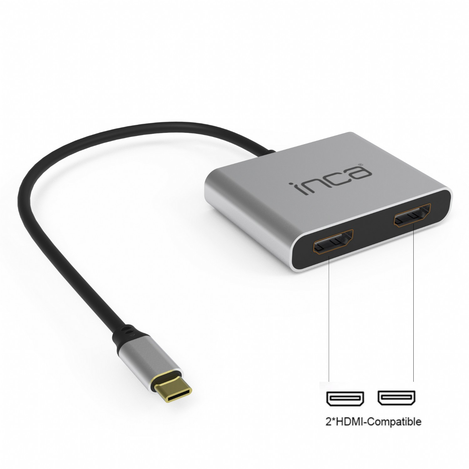 INCA Adapter ITPC-4 Typ C> 2xHDMI 4K30Hz 1xUSB-A 1xUSB-C - Adapter, Ansicht 2