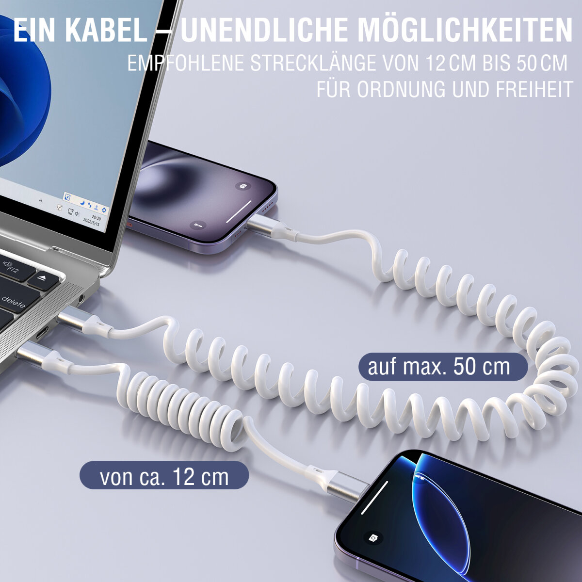 4smarts USB-C Spiralkabel 100W weiß, Ansicht 4