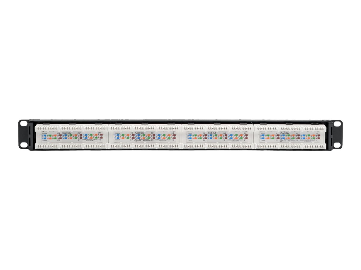Tripp Eaton Tripp Lite Series 24-Port 1U Rack-Mount Cat6aCat6Cat5e 110 Patch Panel with Cable Management Bar 110 Punchdown RJ45 TAA - Patch Panel - RJ-45 X 24 - Schwarz - 1U - 48.3 cm (19)