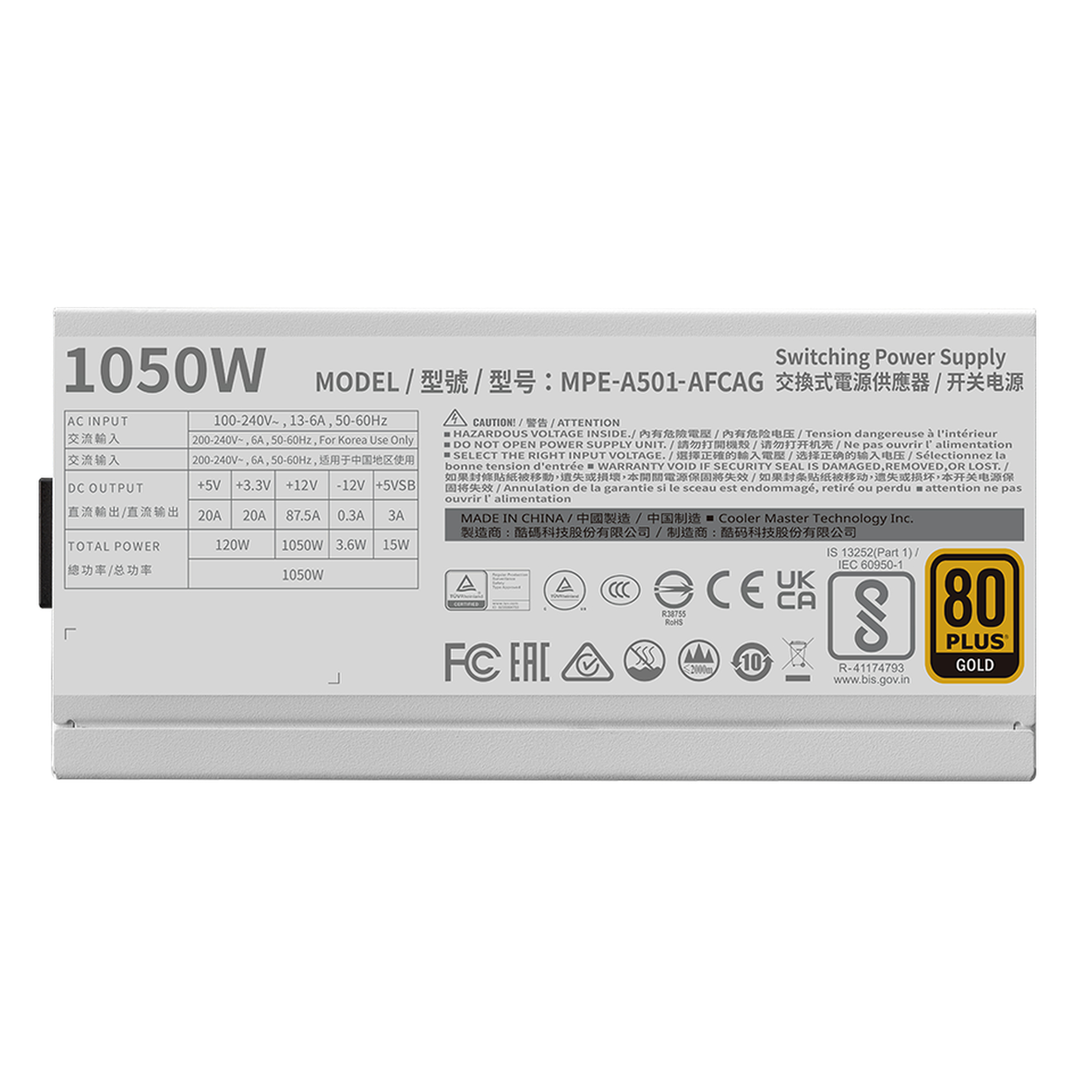 Cooler Master MPE-A501-AFCAG-3EGEU MWE Gold 1050 V2 ATX3.1 Gray 1050W 90% aTypical, Ansicht 3