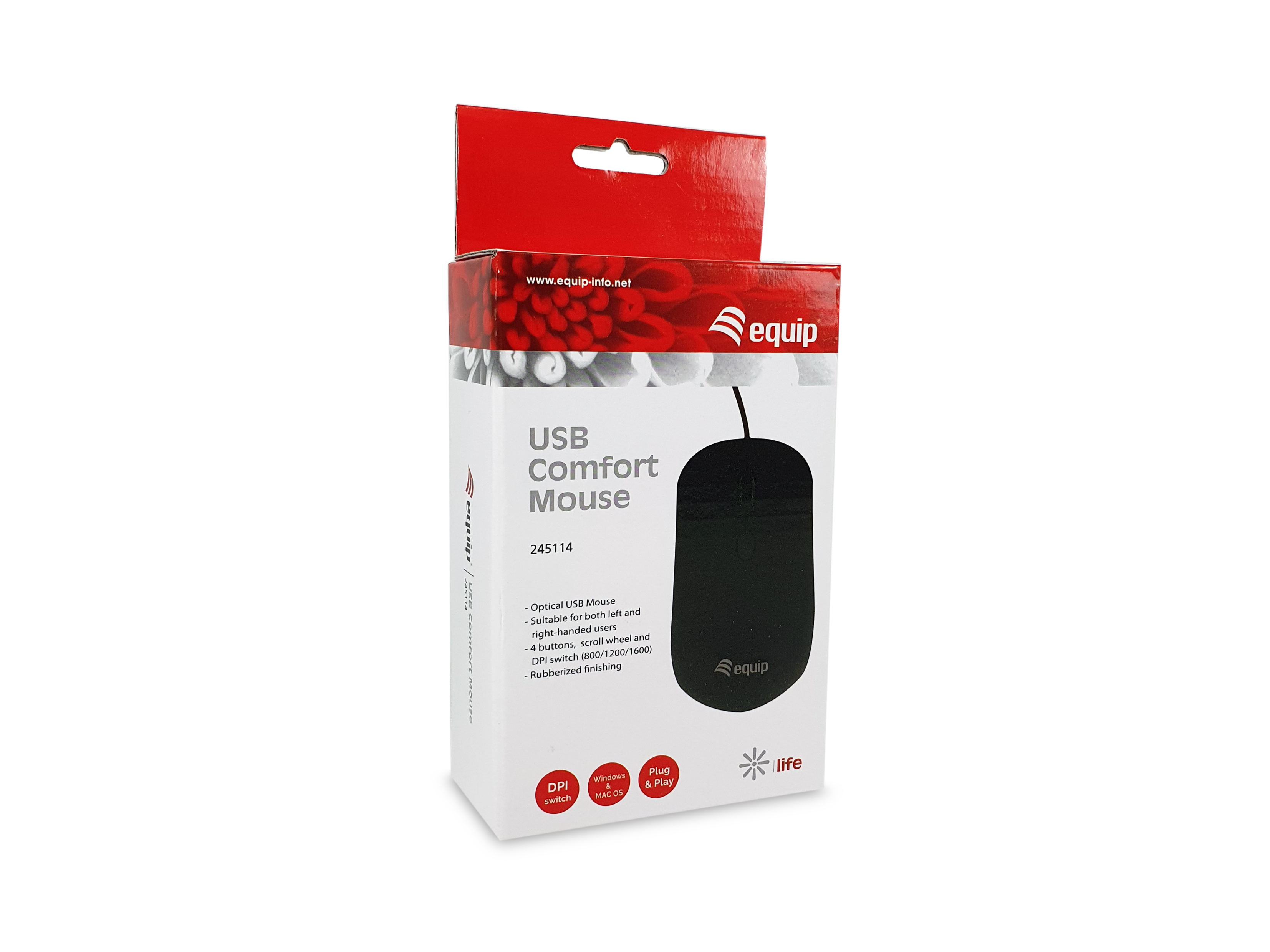 Equip USB-Komfortmaus - Beidhändig - Optisch - USB Typ-A - 1600 DPI - Schwarz, Ansicht 3