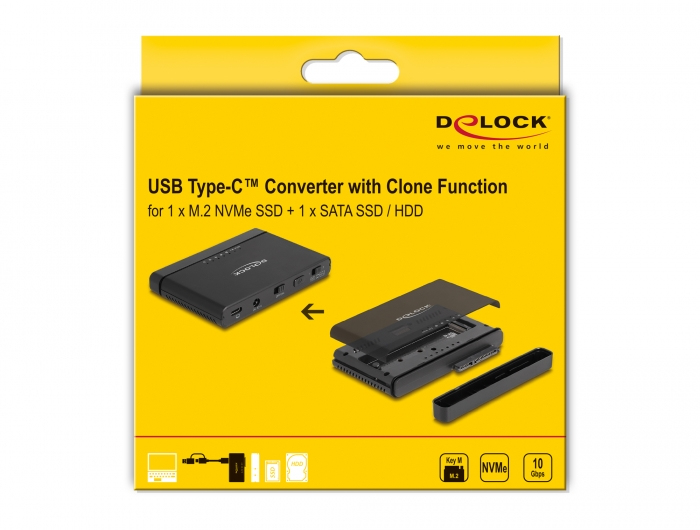 Delock Speicher-Controller mit One-Touch-Klonen - 2,5 / 3,5 gemeinsam genutzt, M.2 (6,4 cm/8,9 cm gemeinsam genutzt), Ansicht 4