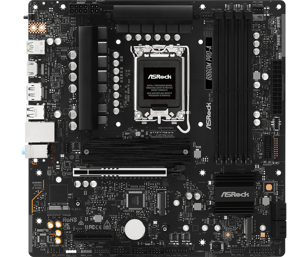 ASRock B860M Pro-A - Motherboard - micro ATX - LGA1851-Sockel - B860 Chipsatz - 2.5 Gigabit LAN, Bluetooth, Ansicht 2