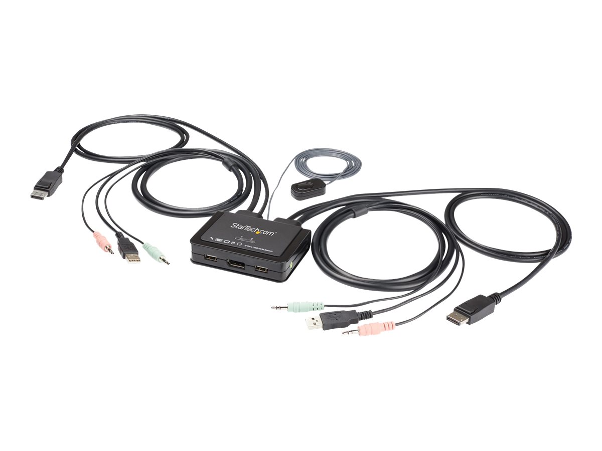 StarTech.com 2-Port USB DisplayPort KVM Switch - 4K 60 Hz - UHD DP 1.2 USB-KVM Umschalter mit 1,2 m Kabel & Audio - Bus-powered & remote switching - OS unabhängig - MacBook ThinkPad (SV211DPUA4K)