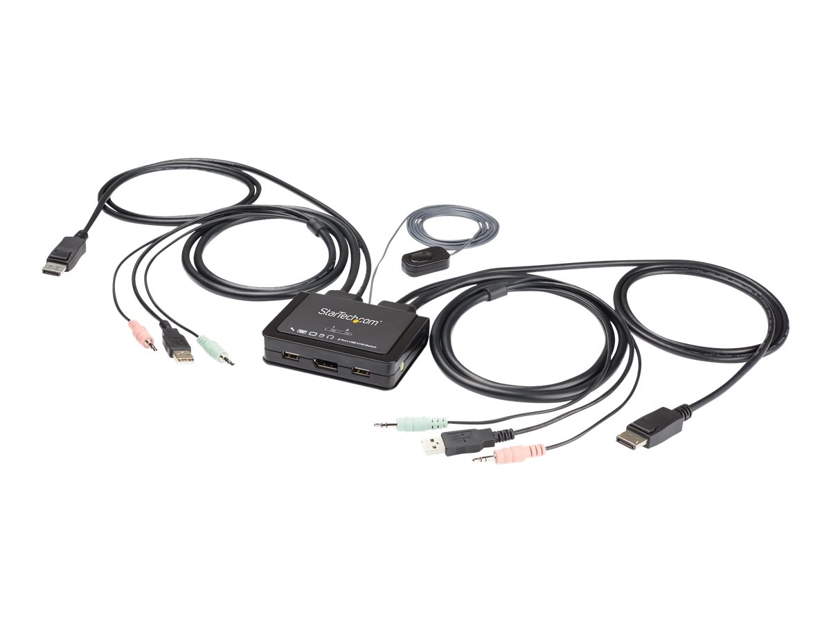 StarTech.com 2-Port USB DisplayPort KVM Switch - 4K 60 Hz - UHD DP 1.2 USB-KVM Umschalter mit 12 m Kabel & Audio - Bus-powered & remote switching - OS unabhängig - MacBook ThinkPad (SV211DPUA4K)