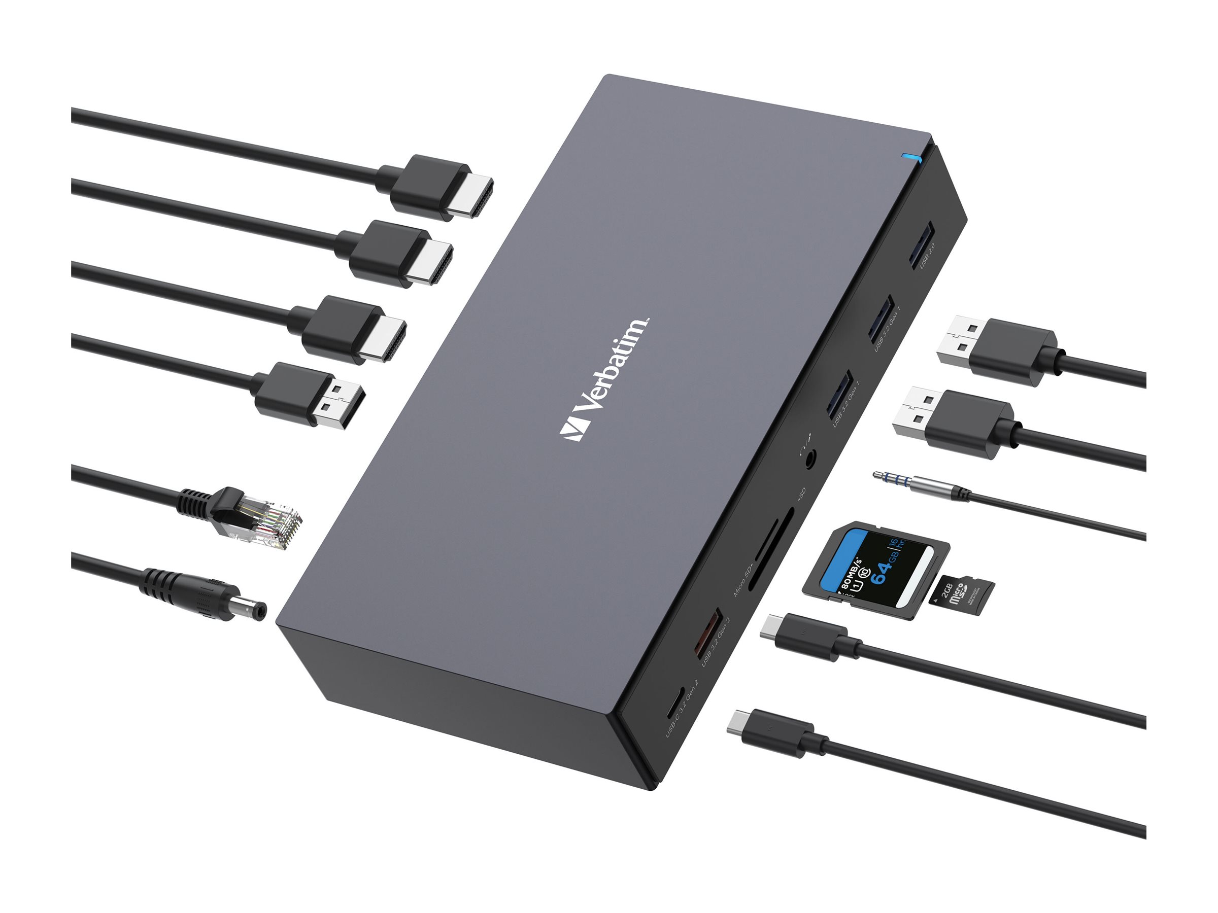 Verbatim USB-C Pro Dockingstation CDS-17 mit HDMI/4K/RJ45/USB-A/USB-C/SD, Ansicht 4