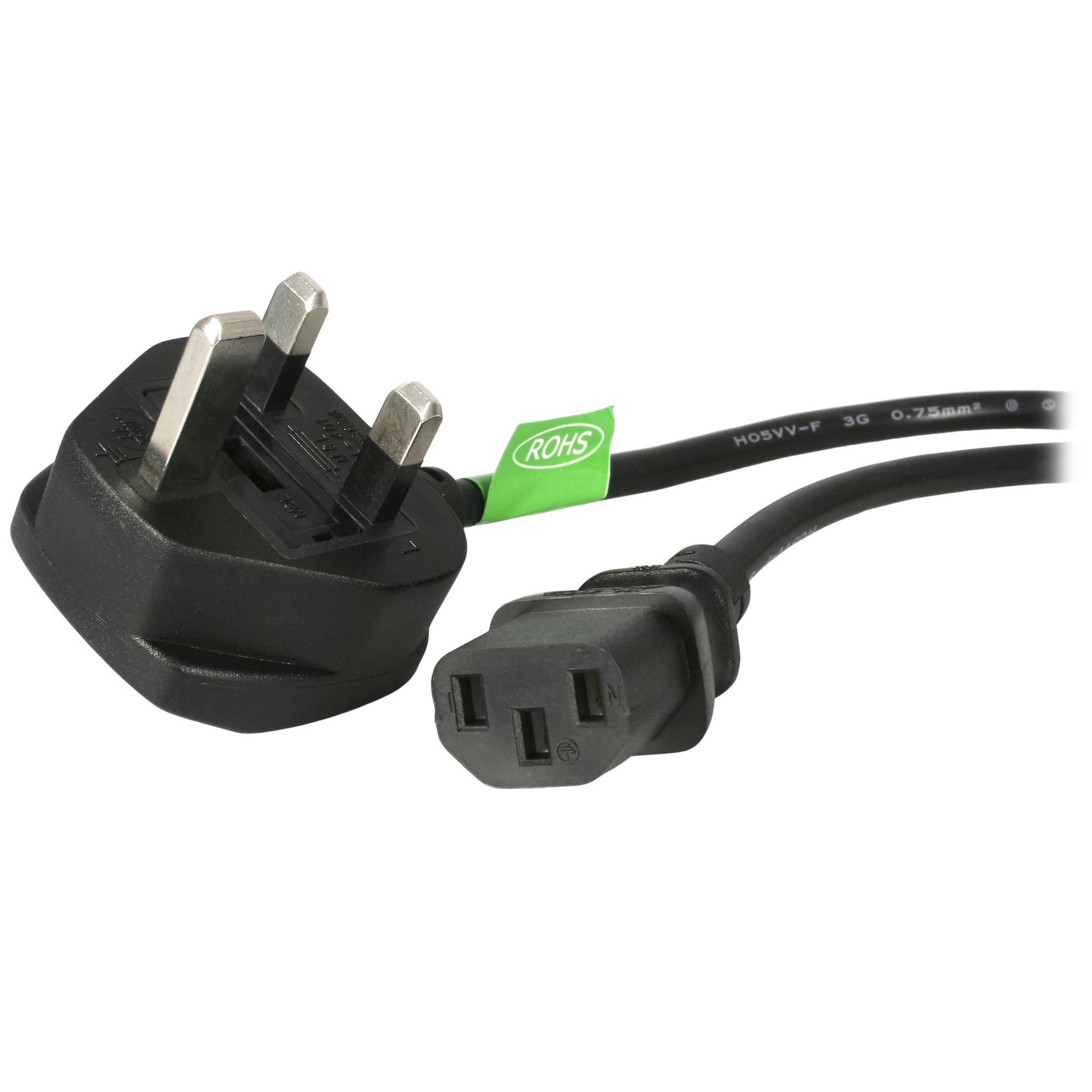 StarTech.com 1,8 m GB Computer Stromkabel, 18AWG, BS 1363 auf C13, 10A 250V, Schwarzes Ersatz-AC Stromkabel, Ansicht 2
