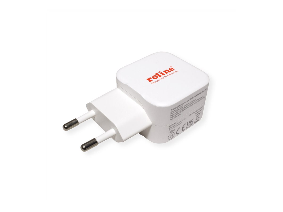 ROTRONIC-SECOMP Roline - Netzteil - 20 Watt - 3 A - PD, QC 3.0 - 2 Ausgabeanschlussstellen (USB, USB-C), Ansicht 2