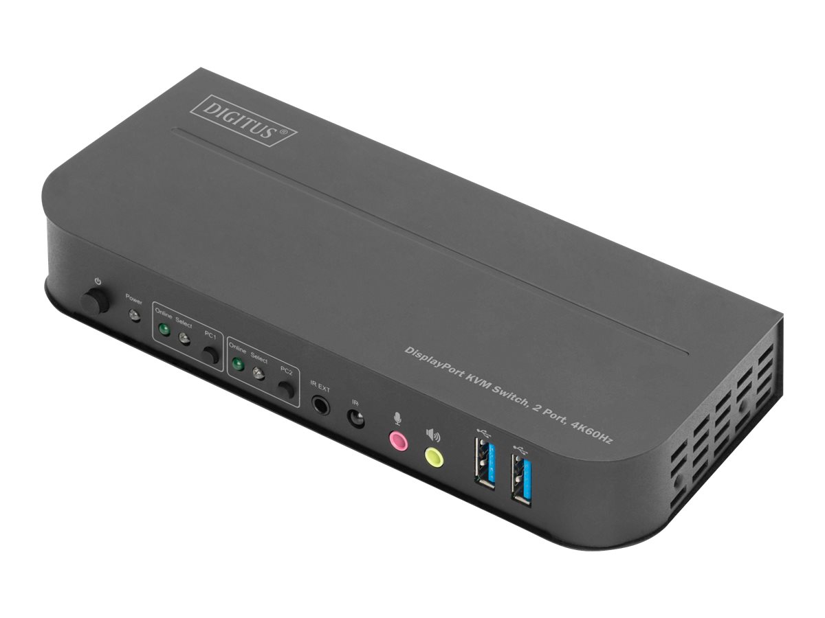 DIGITUS KVM-Switch, 2-Port, 4K60Hz, 2 x DP in,  1 x DP/HDMI out
