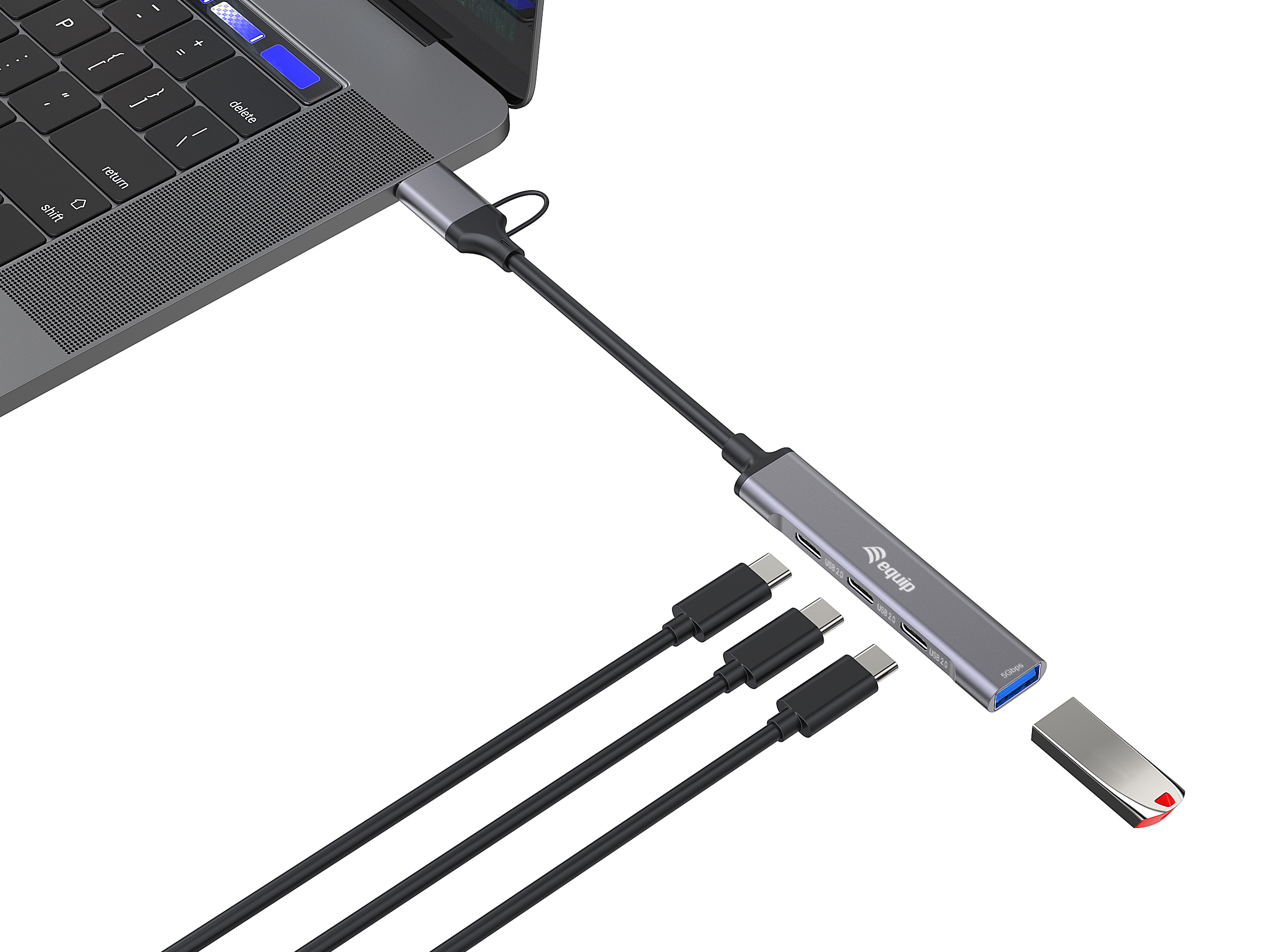 Equip USB 3.2 Gen 1/2.0 Hub USB-C x 3+ USB-A 1, Ansicht 3