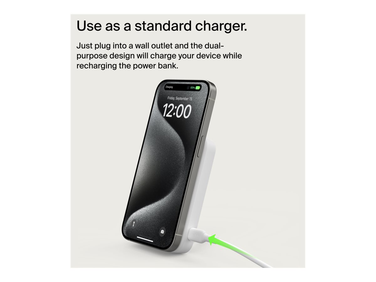 Belkin BoostCharge Pro - Induktive Power Bank - magnetisch mit Qi2 - 8000 mAh - 15 Watt - Fast Charge (24 pin USB-C), Ansicht 5