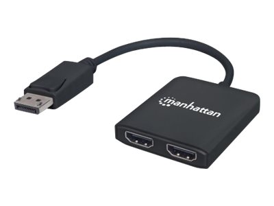 Manhattan DisplayPort 1.2 to 2-Port HDMI Splitter Hub with MST, 4K@30Hz, USB-A Powered, Video Wall Function, HDCP 2.2, Black, Three Year Warranty, Blister - Videoanschluß - DisplayPort, Micro-USB Typ B bis HDMI (W)
