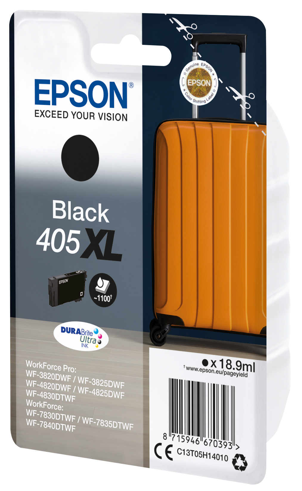 Epson Singlepack Black 405XL DURABrite Ultra Ink, Hohe (XL-) Ausbeute, Tinte auf Pigmentbasis, 18,9 ml, 1 Stück(e), Einzelpackung