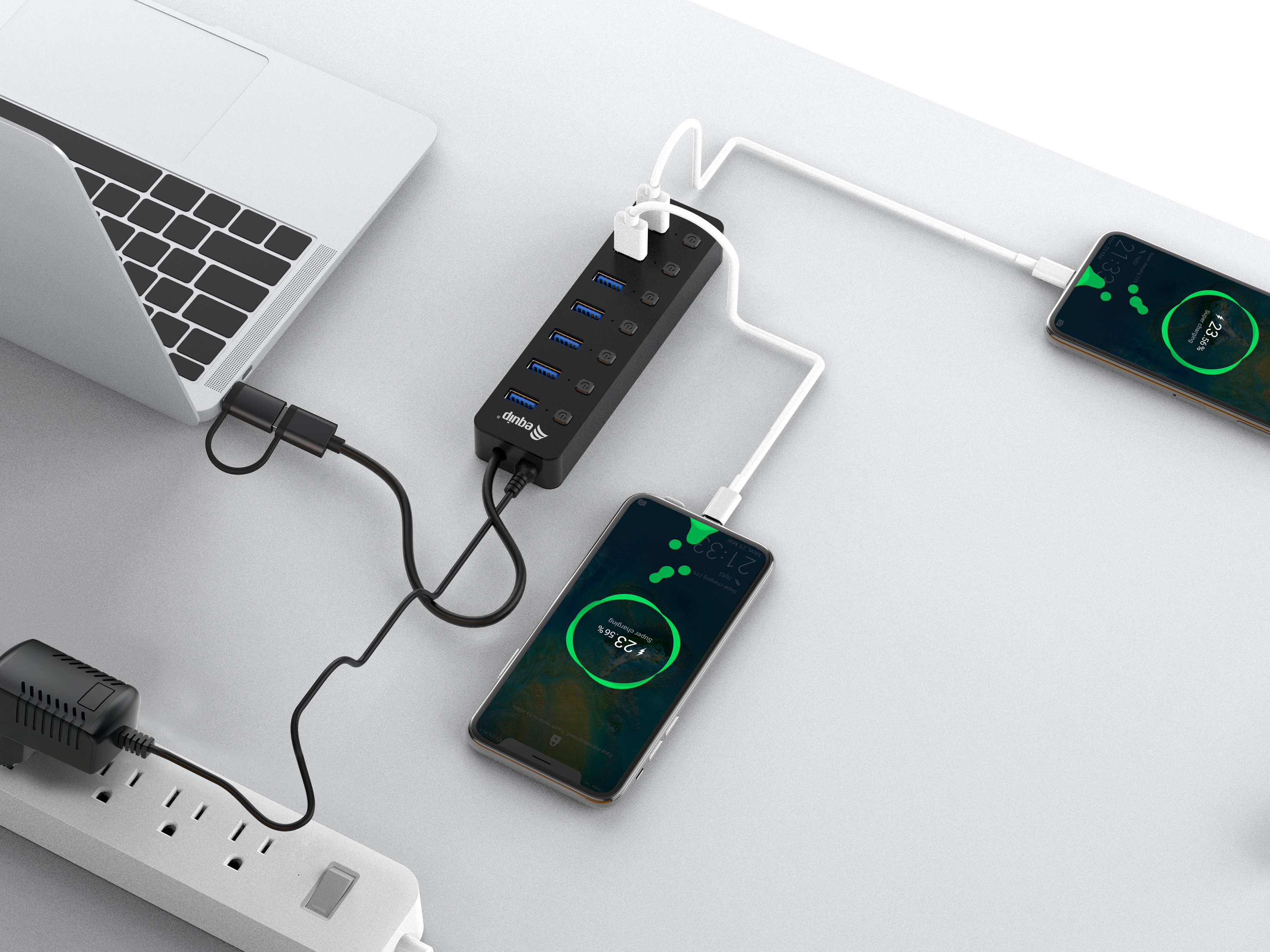 Equip USB-Hub 7-Port 3.2 ->7x3.2 5Gbps m.Netzteil sw, Ansicht 4