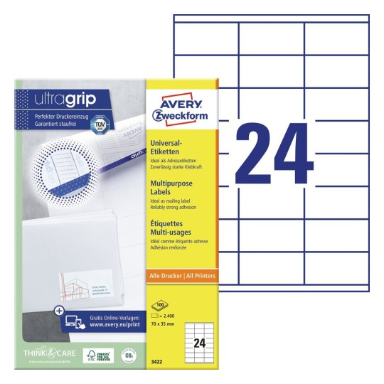 Avery Zweckform Avery - Weiß - 70 x 35 mm 2400 Etikett(en) (100 Bogen x 24), Ansicht 3