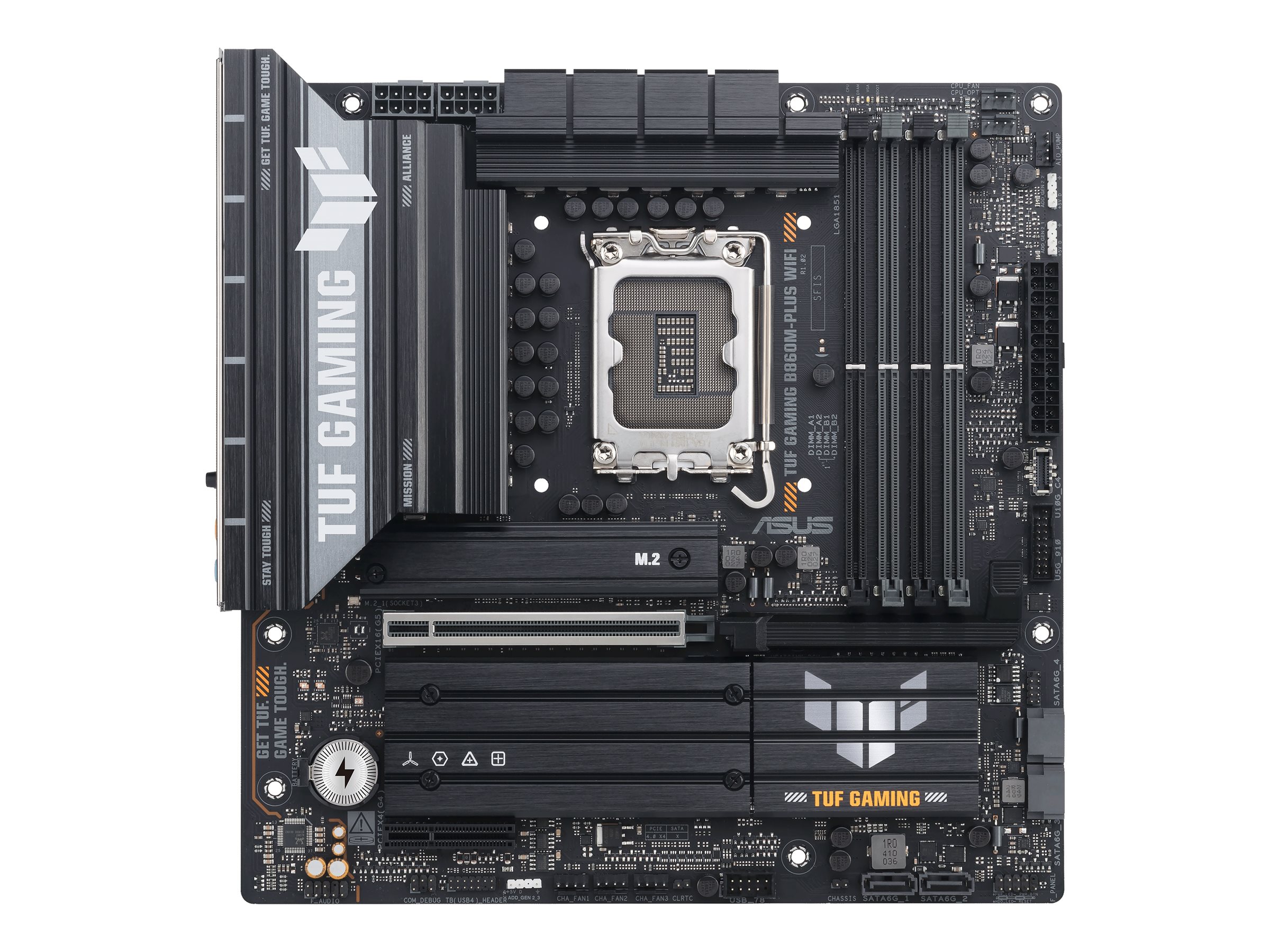 ASUS TUF GAMING B860M-PLUS WIFI - Motherboard - micro ATX - LGA1851 Sockel - B860 Chipsatz - USB-C 3.2 Gen 2x2, USB 3.2 Gen 2, USB 3.2 Gen 1, USB-C 3.2 Gen2 - 2.5 Gigabit LAN, Bluetooth, Wi-Fi 7 - Onboard-Grafik (CPU erforderlich)