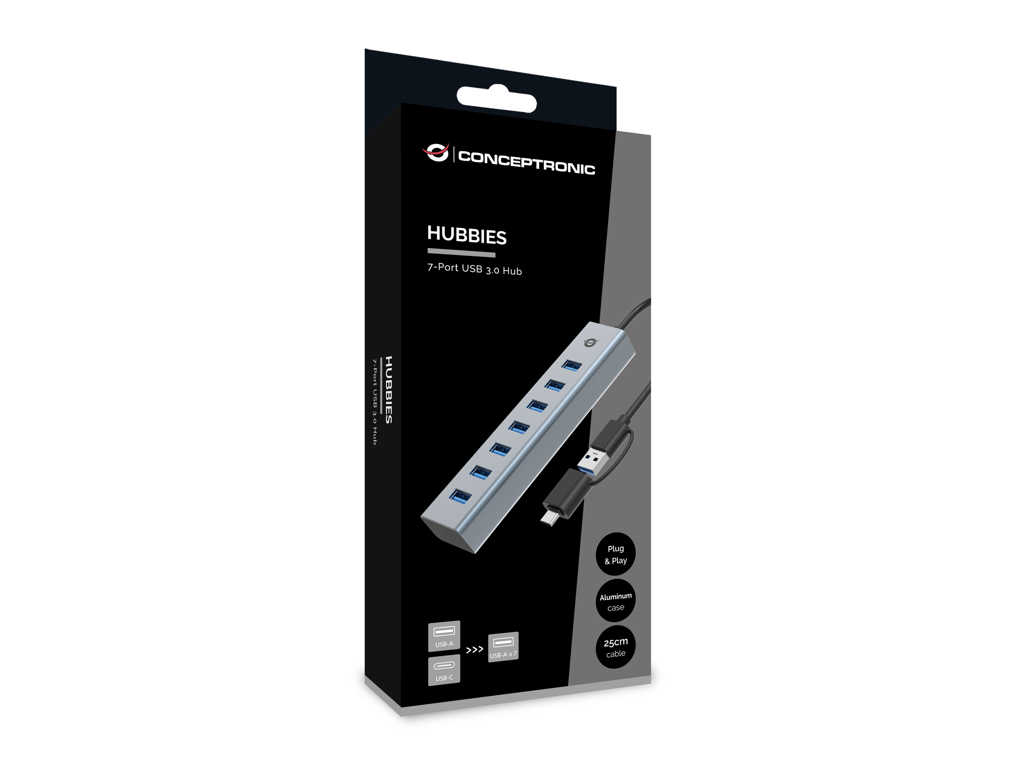 Conceptronic USB-Hub 7-Port 3.0/C->7x3.0+TypC 5Gbps o.Nz gr, Ansicht 4