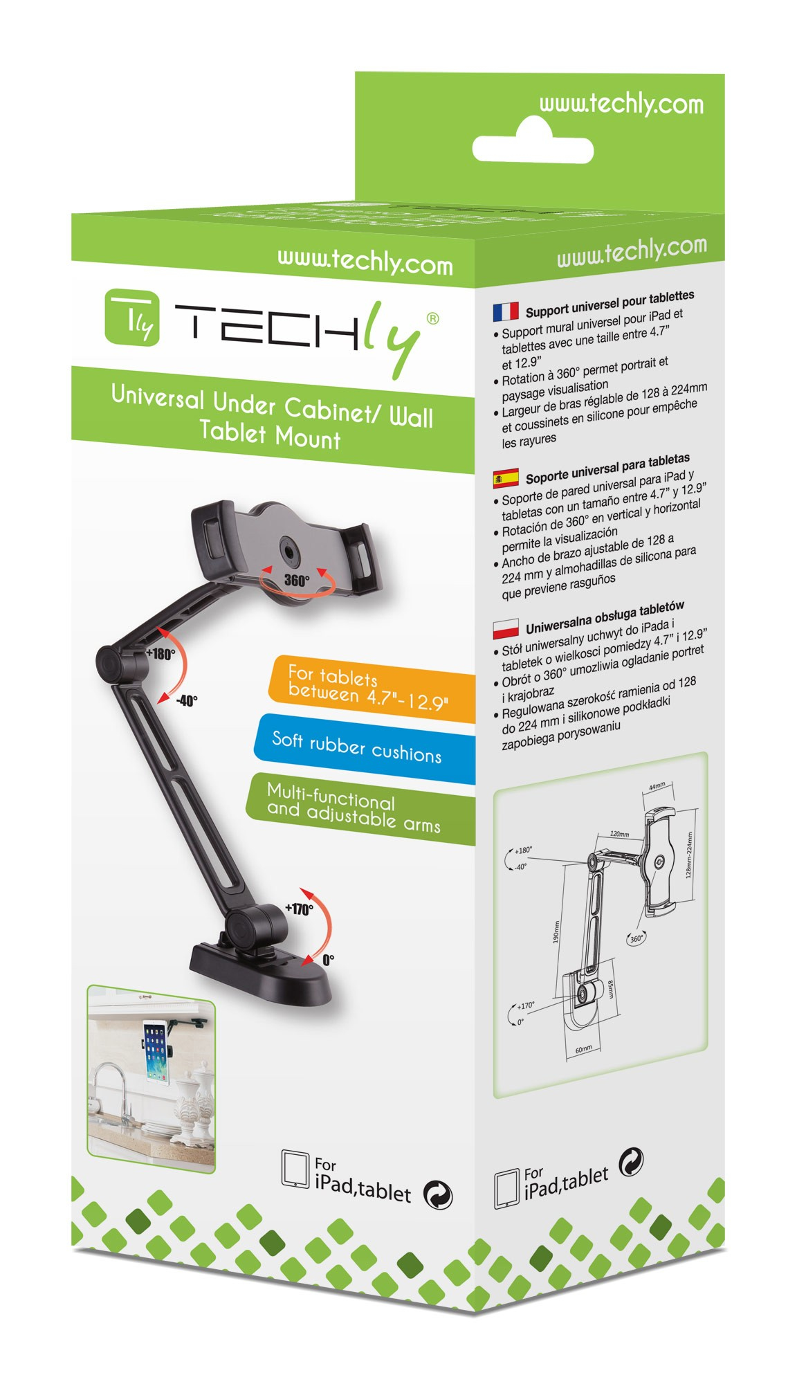 Techly Befestigungskit (einstellbarer Montagearm, Tablet-Halterung) - für Tablett - Kunststoff, Aluminium, Stahl, Ansicht 2