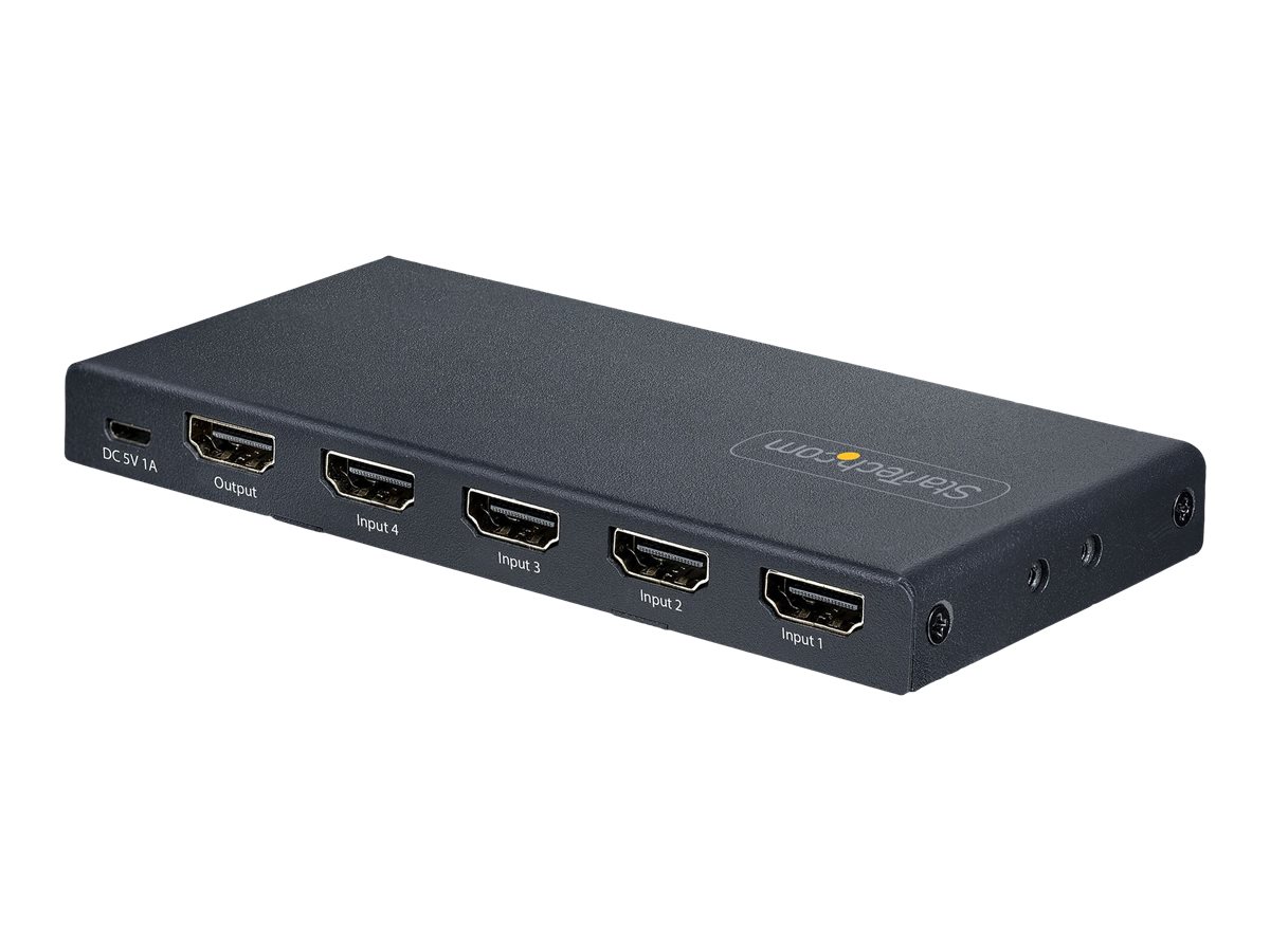 StarTech.com 4-Port 8K HDMI Switch, HDMI 2.1 Switcher 4K 120Hz HDR10+, 8K 60Hz UHD, HDMI Switch 4 In 1 Out, Auto/Manual Source Switching, Remote Control and Power Adapter Included - 7.1 Channel Audio/eARC (4PORT-8K-HDMI-SWITCH) - Video/Audio-Schalter...