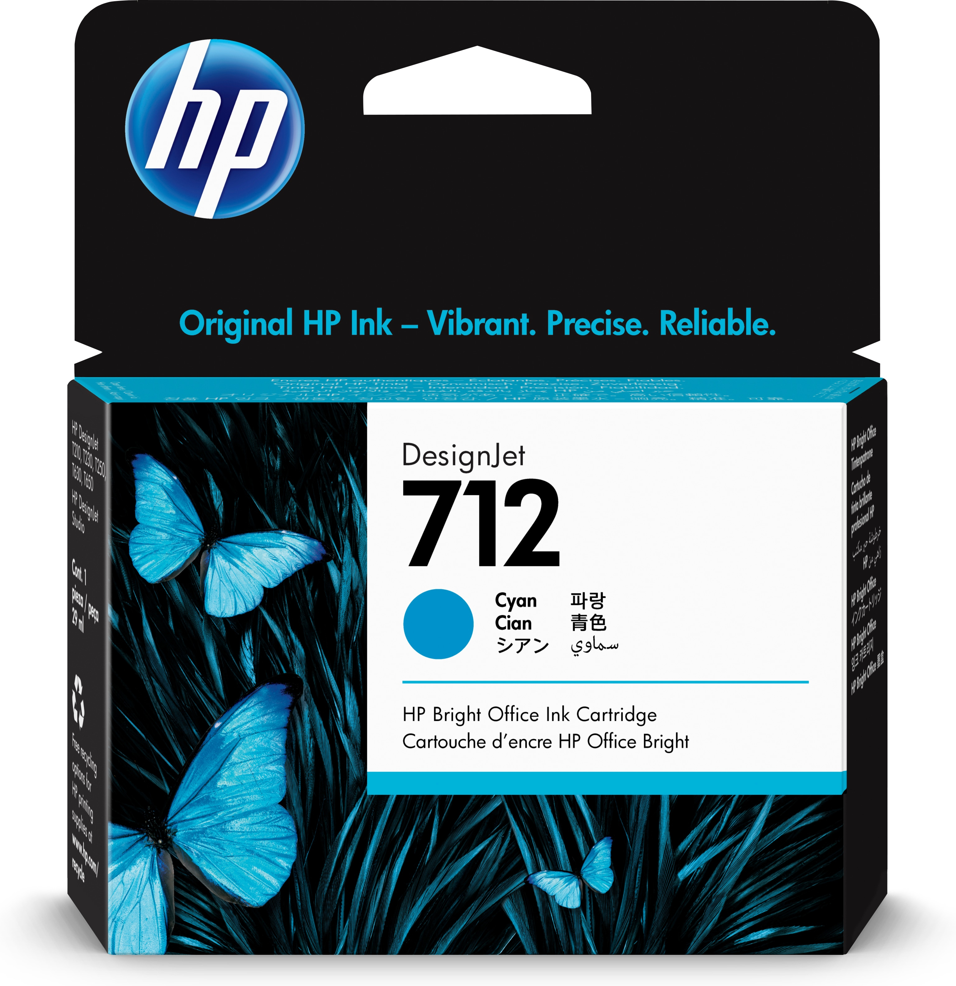 HP 712 Cyan DesignJet Druckerpatrone, 29 ml, Standardertrag, Cyan, Tinte auf Farbstoffbasis, 27 ml, 1 Stück(e), Einzelpackung