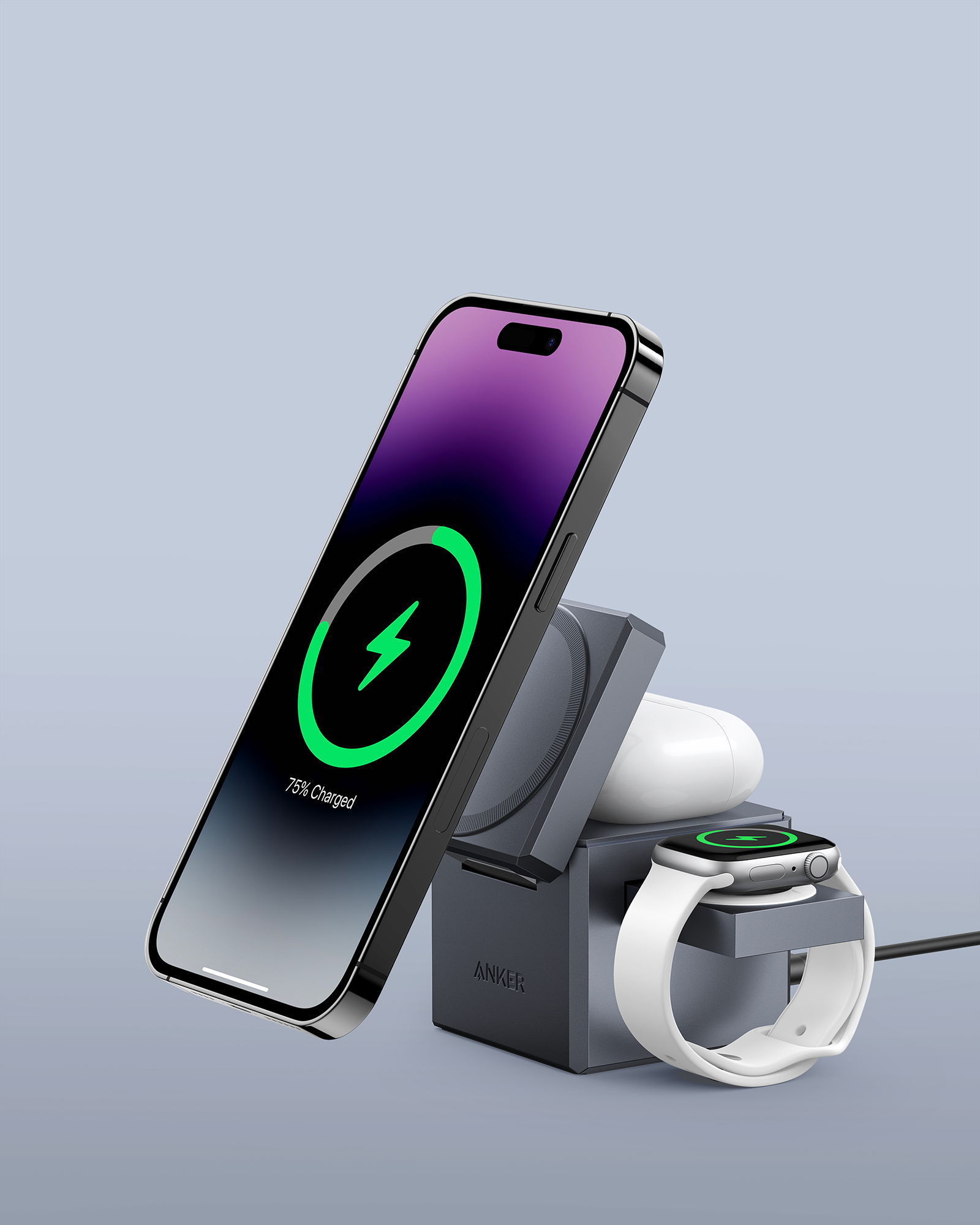 Anker Innovations Anker 3-in-1 Cube - Kabelloses Ladegerät - mit MagSafe + AC-Netzteil, Ansicht 2