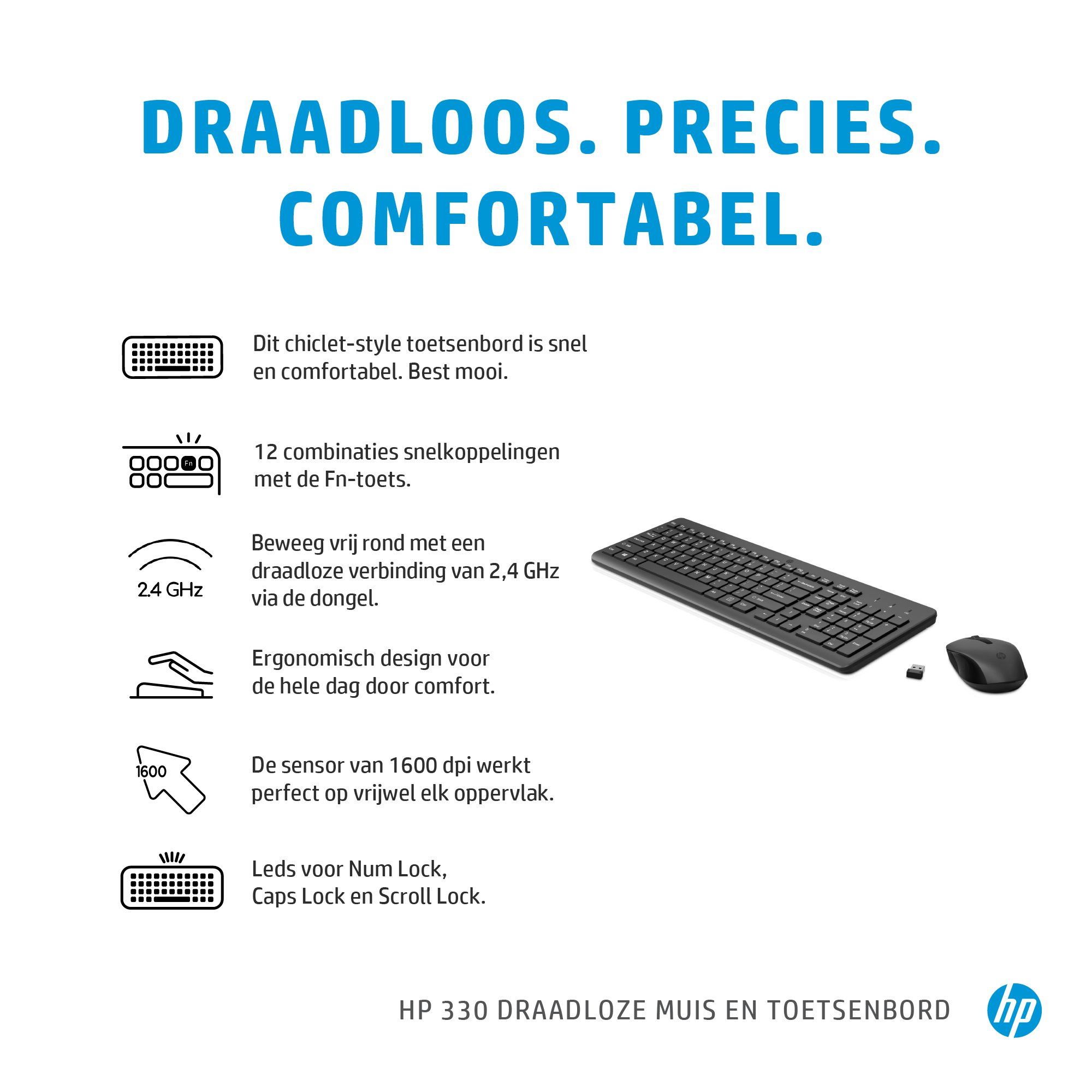 HP 330 - Tastatur-und-Maus-Set - kabellos - 2.4 GHz - TL: US, QWERTY - Volle Größe (100%), Ansicht 2