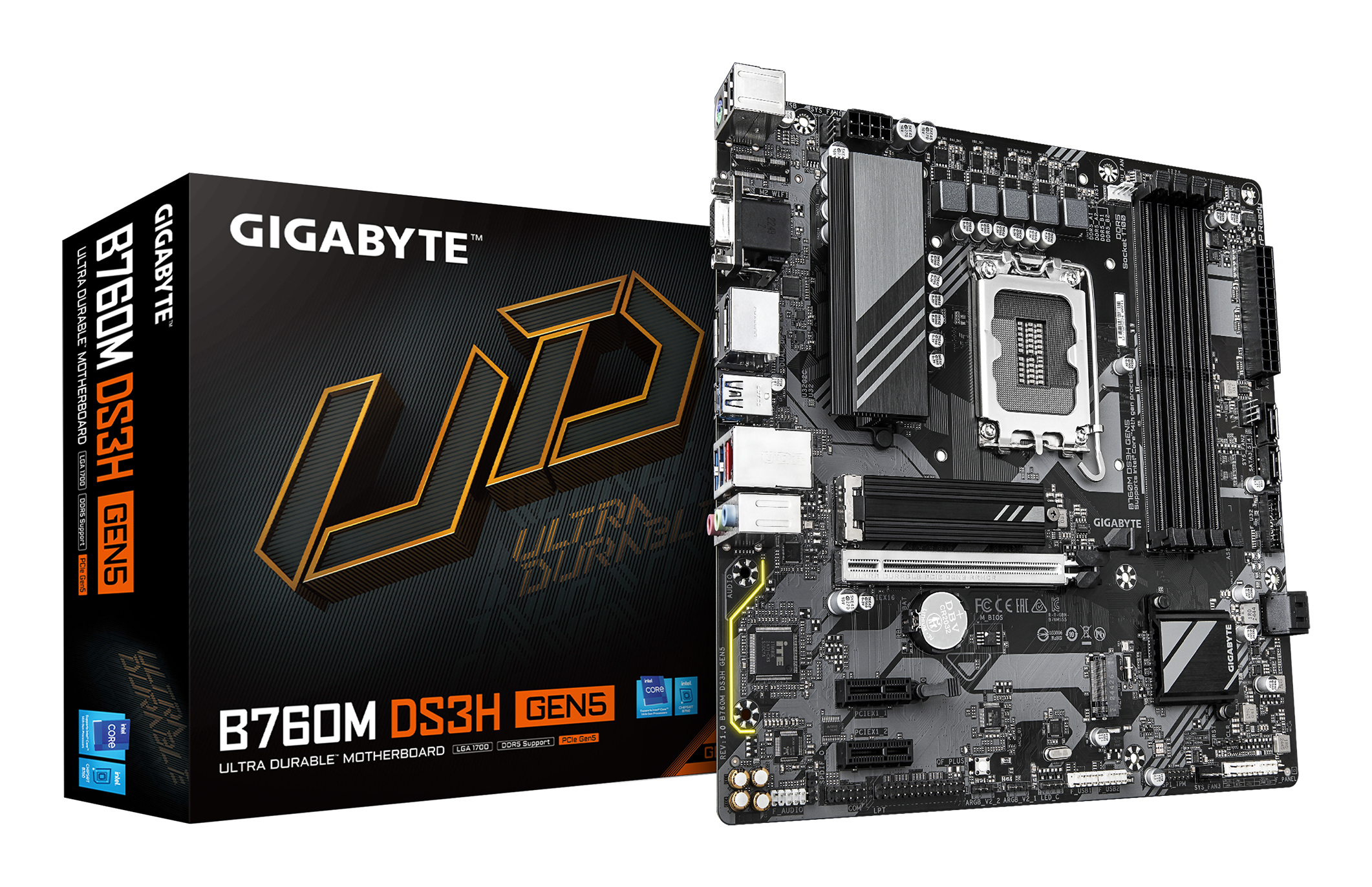 Gigabyte B760M DS3H GEN5 - Motherboard - micro ATX - LGA1700-Sockel - B760 Chipsatz - USB 3.2 Gen 1, USB-C 3.2 Gen2, Ansicht 4