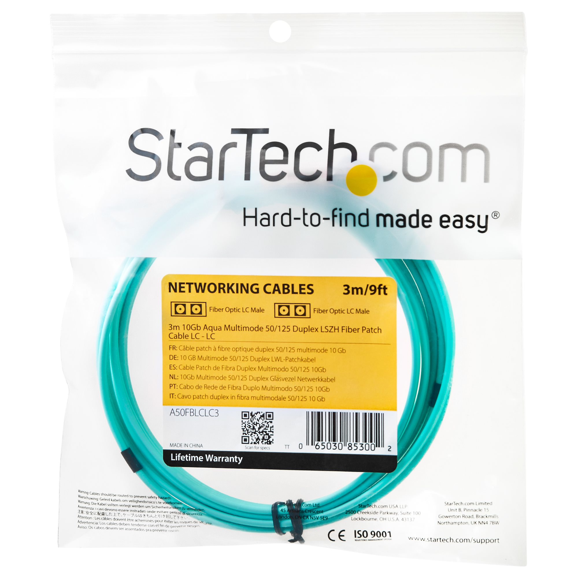 StarTech.com 3m Fiber Optic Cable - 10 Gb Aqua - Multimode Duplex 50/125 - LSZH - LC/LC - OM3, Ansicht 2