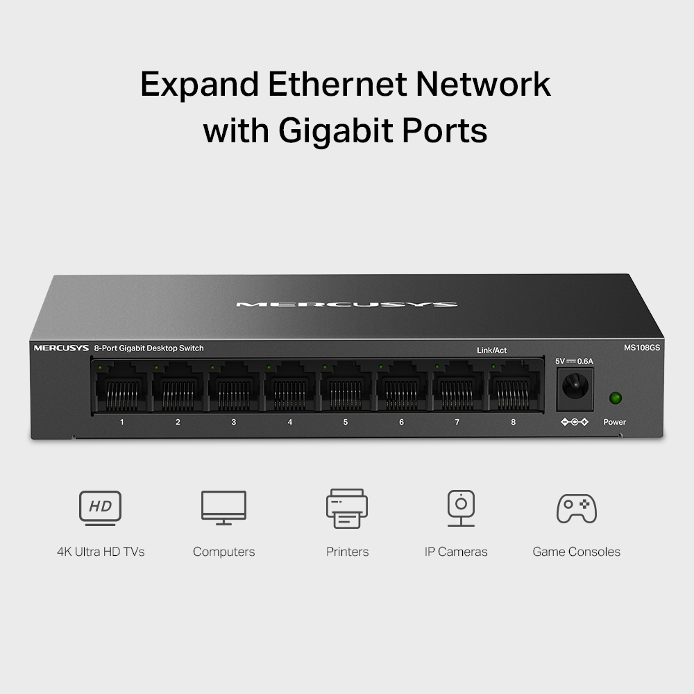 Mercusys Switch MS108GS 8-Port Gigabit Steel Case - Switch - 1 Gbps, Ansicht 4