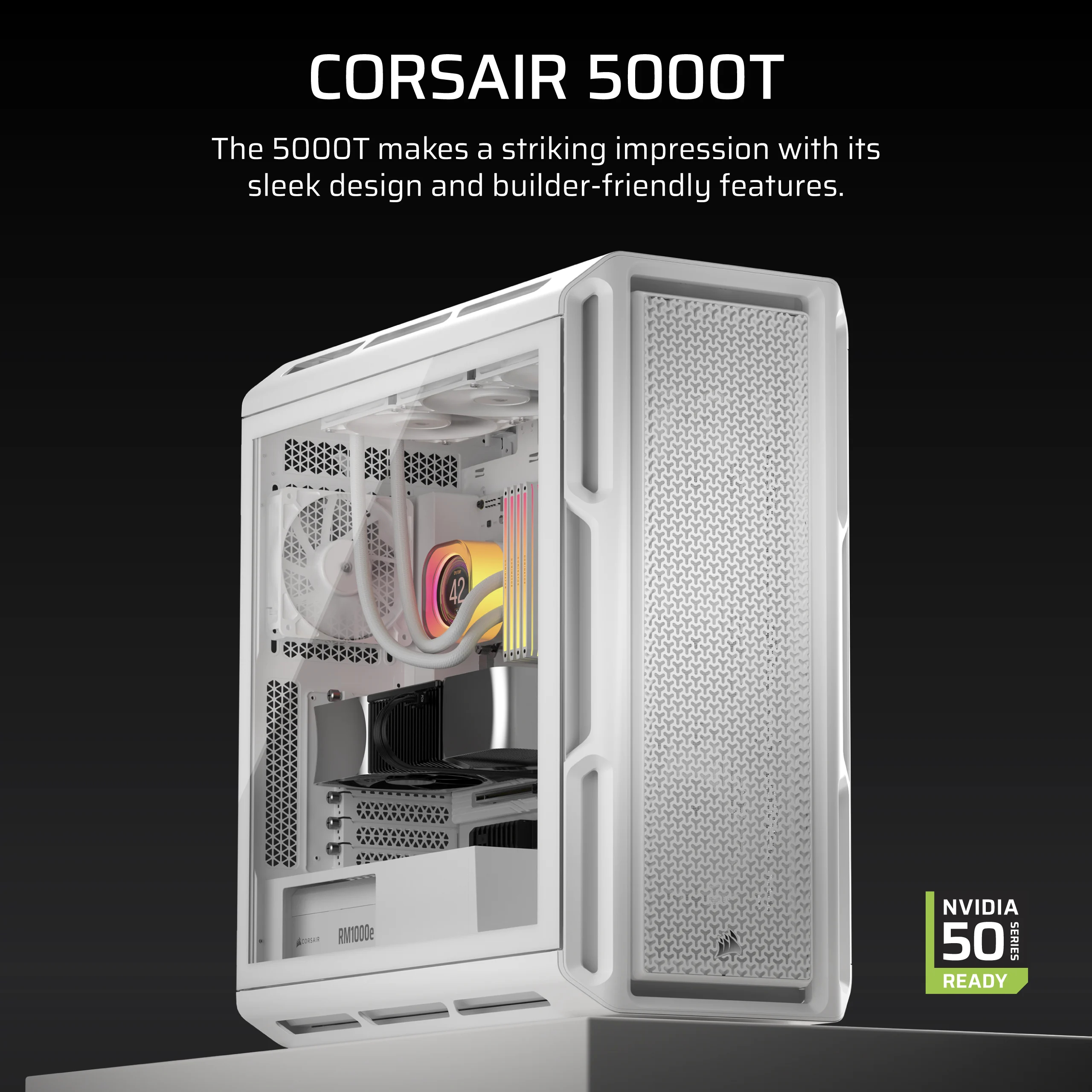 Corsair 5000T - Mid tower - E-ATX - Seitenteil mit Fenster (gehärtetes Glas), Ansicht 2