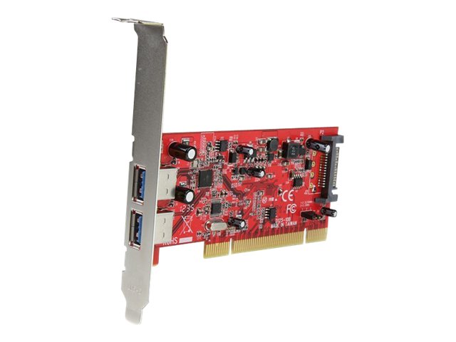 StarTech.com 2 Port USB 3.0 SuperSpeed PCI Schnittstellenkarte mit SATA-Stromanschluss - 2x USB 3.0 PCI Controller Karte - USB-Adapter - PCI-X Low-Profile - USB 3.0 x 2 - Rot