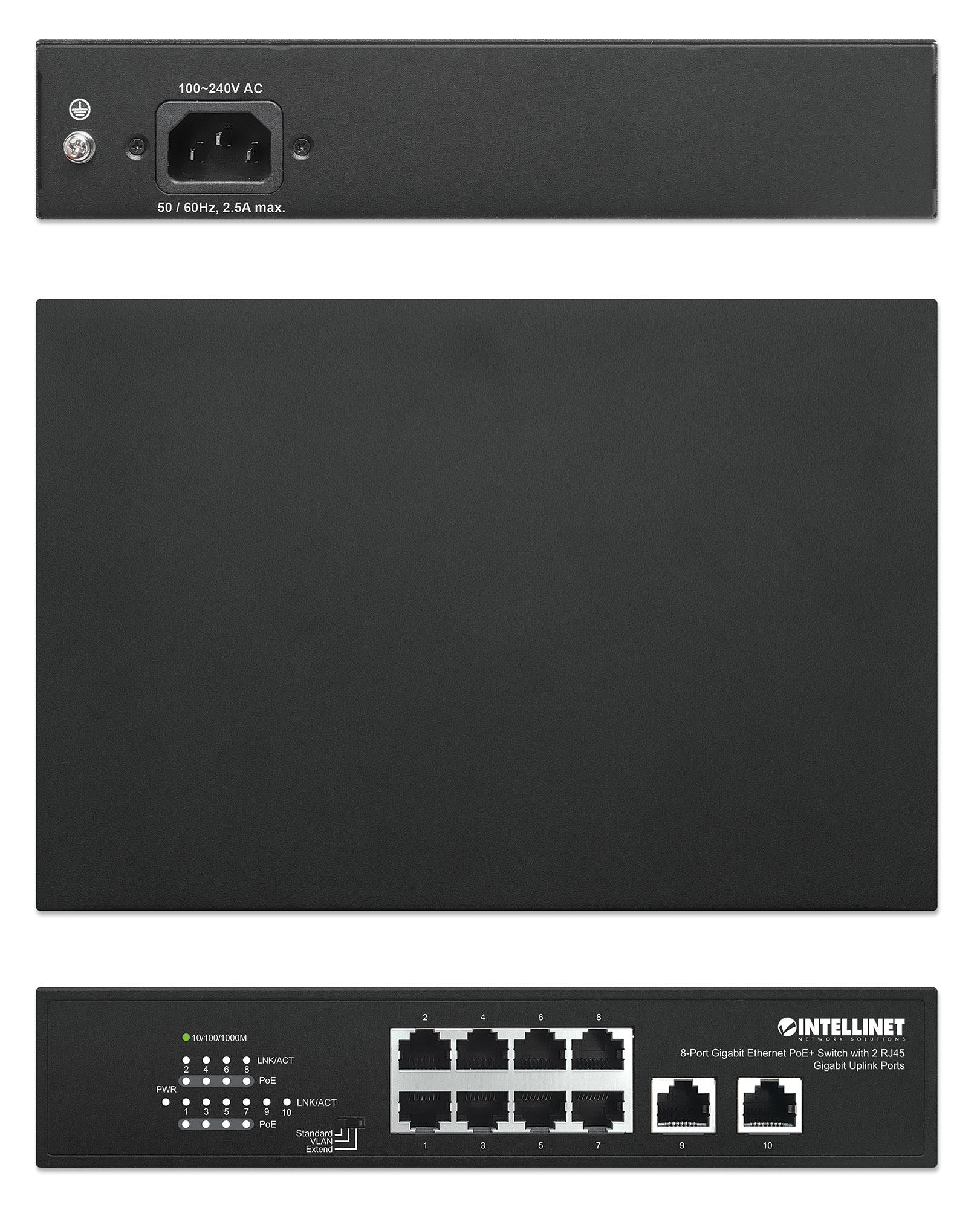 Intellinet 8-Port Gigabit PoE+ Switch 2 RJ45-Ports 120W - Switch - 1 Gbps, Ansicht 2
