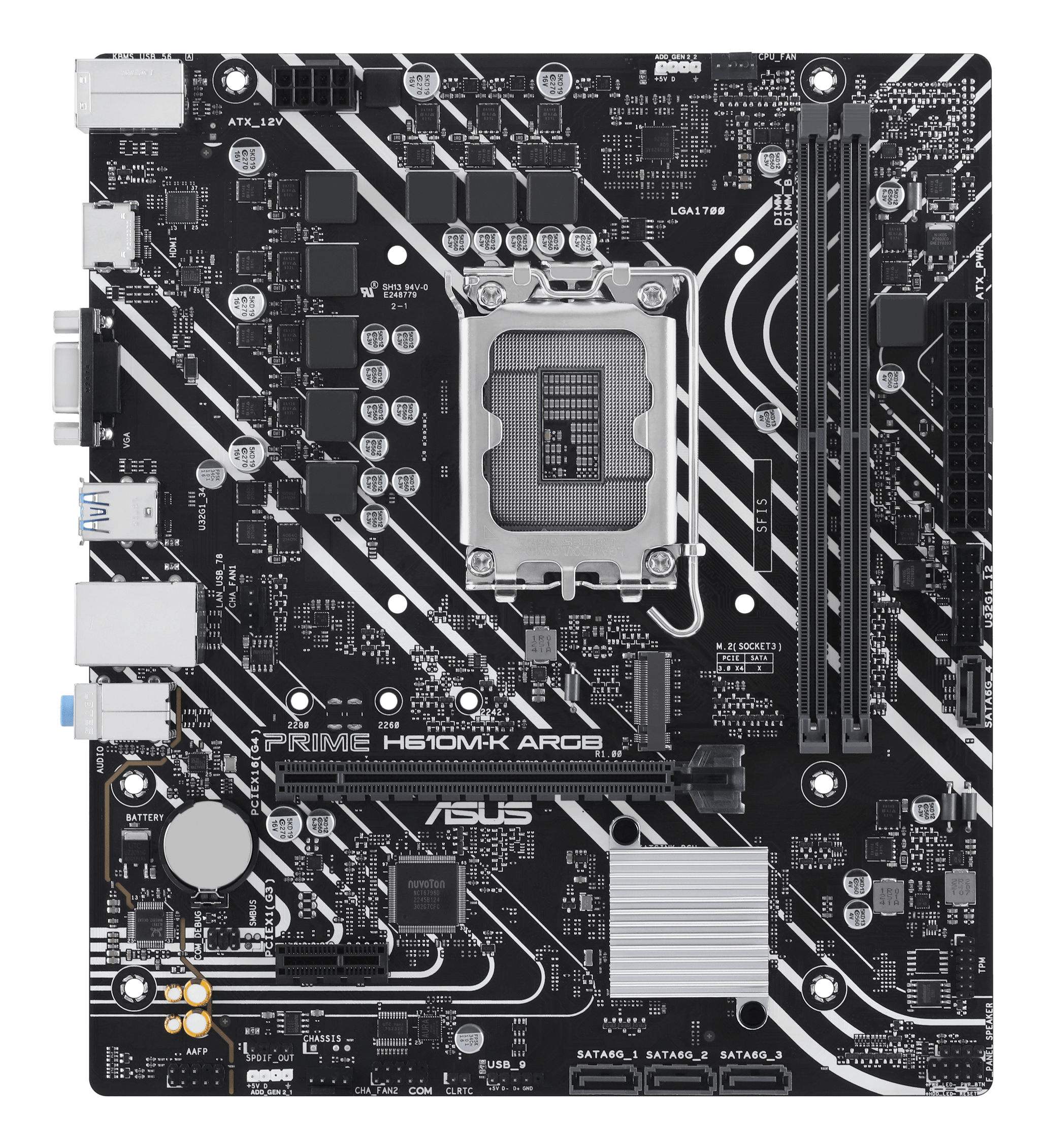 ASUS PRIME H610M-K ARGB - Motherboard - micro ATX - LGA1700-Sockel - H610 Chipsatz - USB 3.2 Gen 1 - Gigabit LAN, Ansicht 2