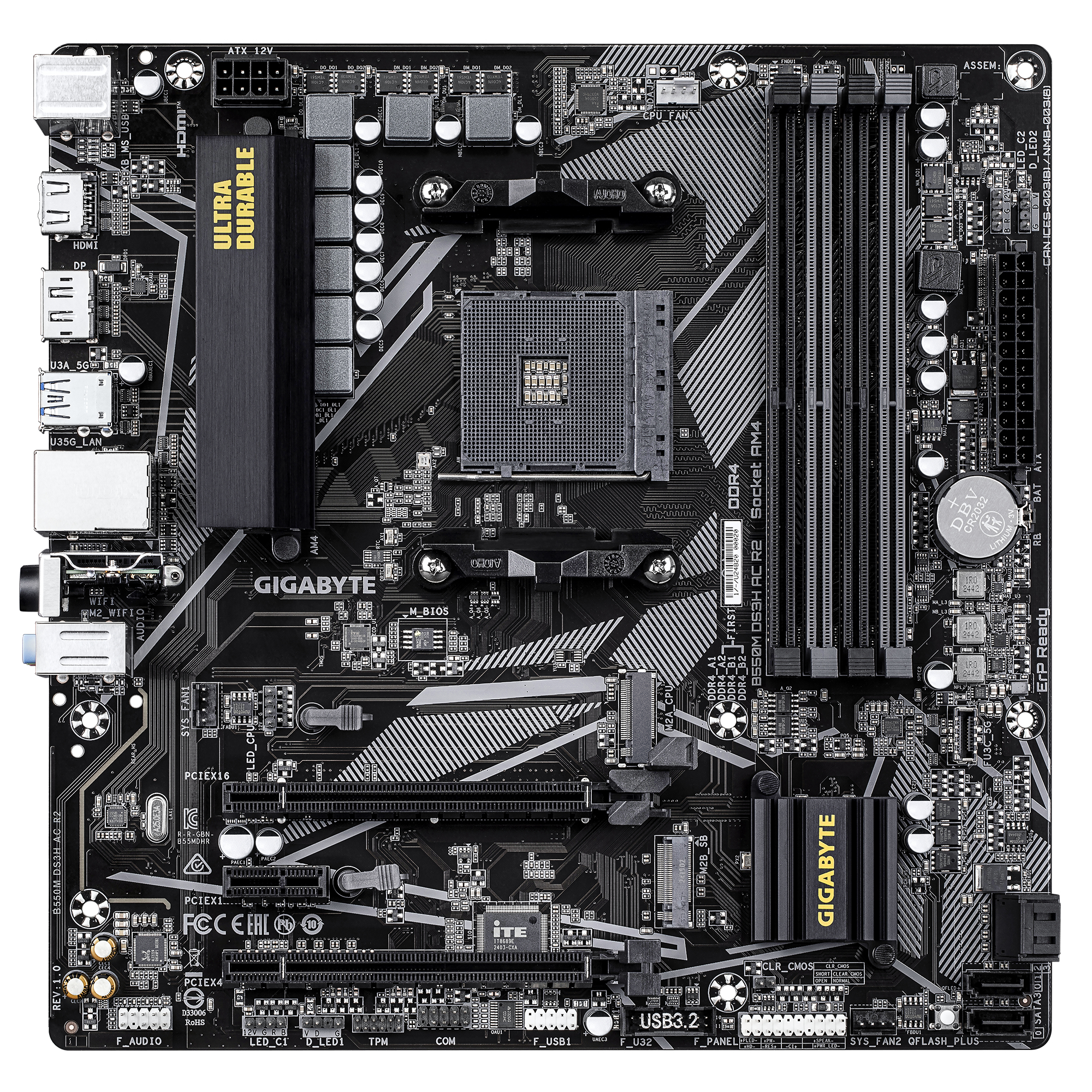 Gigabyte B550M DS3H AC R2 - Motherboard - micro ATX - Socket AM4 - AMD B550 Chipsatz - USB 3.2 Gen 1 - Onboard-Grafik, Ansicht 2
