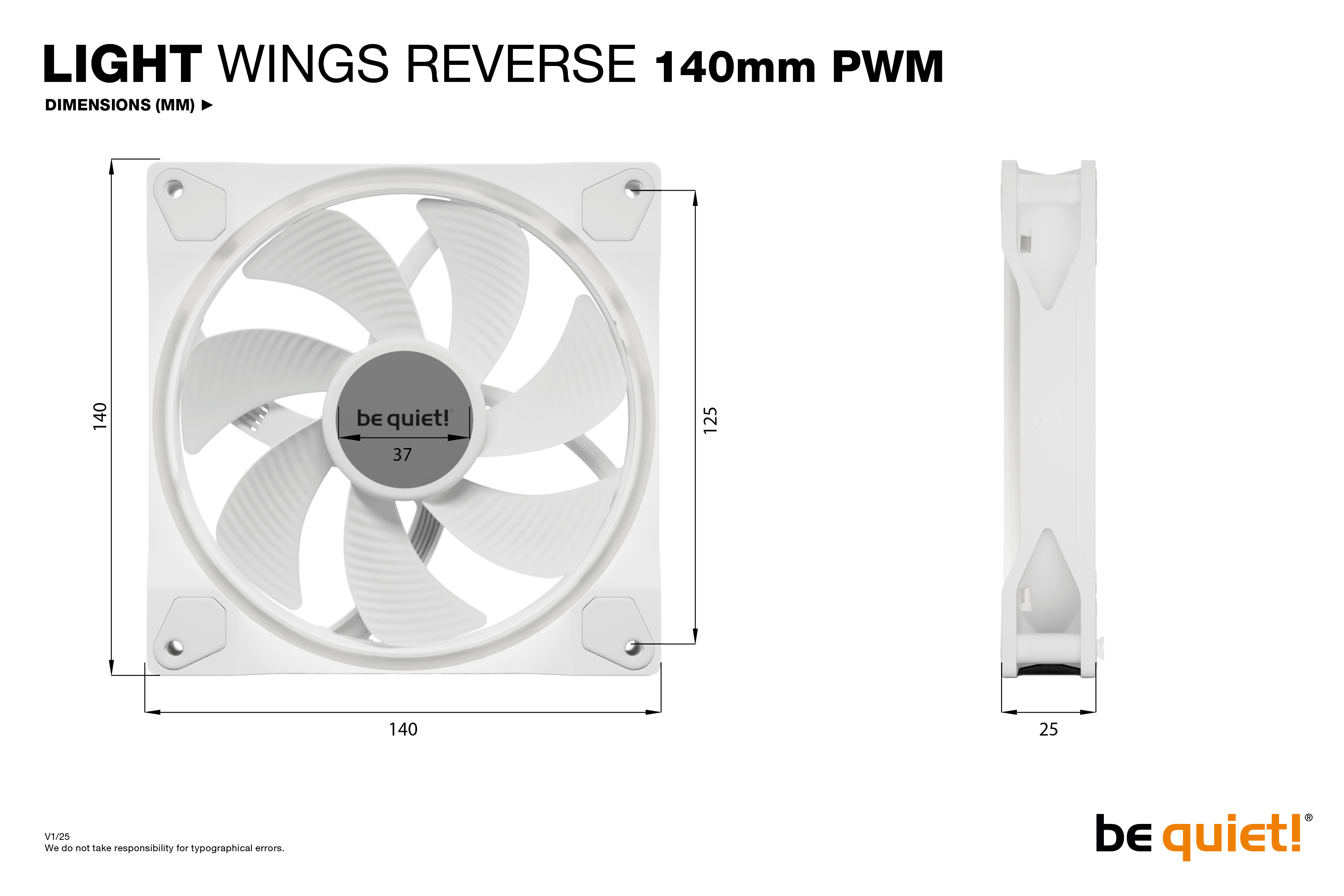 Be Quiet! pc-Lüfter Light Wings 140 mm PWM Reverse White - Gehäuse-Lüfter - 25,5 dB, Ansicht 2