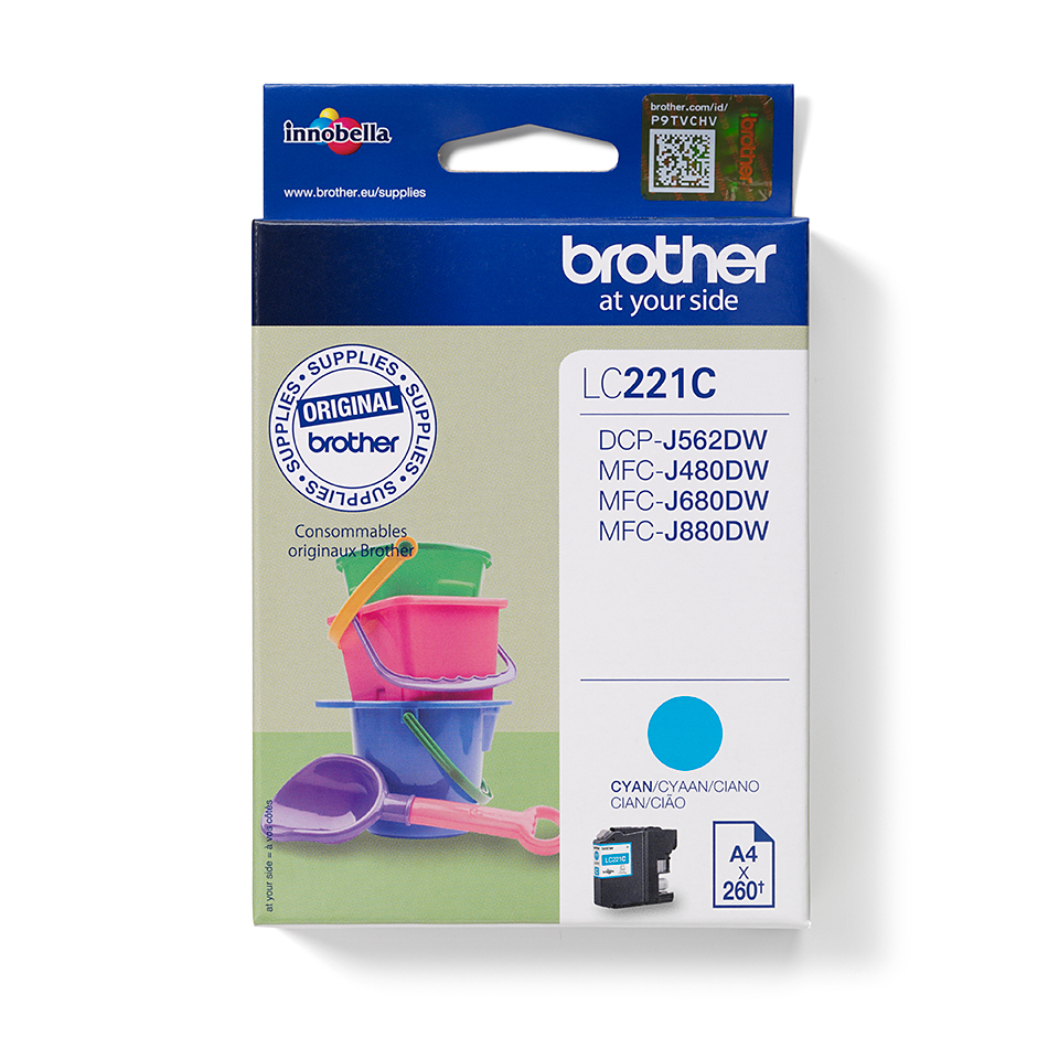 Brother LC221C, Cyan, 1 Stück(e), 260 Seiten, Einzelpackung