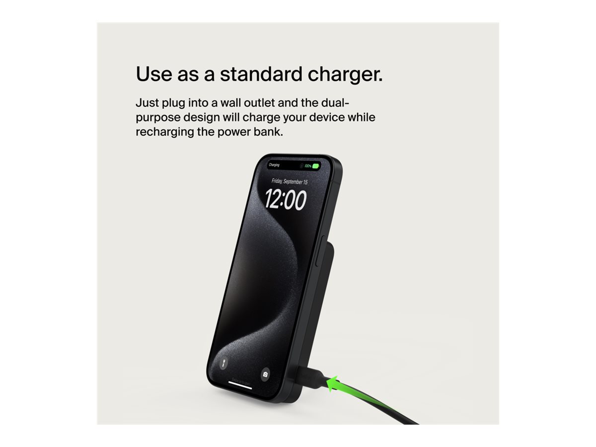 Belkin BoostCharge Pro - Induktive Power Bank - magnetisch mit Qi2 - 5000 mAh - 15 Watt - Fast Charge (24 pin USB-C), Ansicht 5