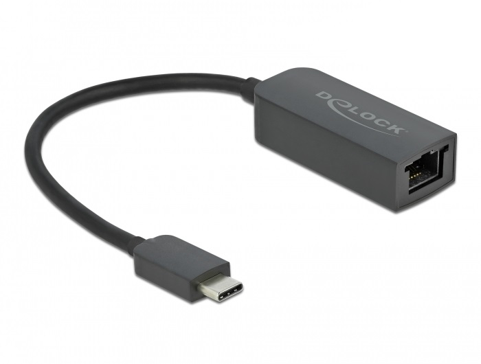 Delock Adapter USB Type-C Stecker zu 2,5 Gigabit LAN kompakt, USB Type-C, LAN RJ45, 0,16 m, Schwarz