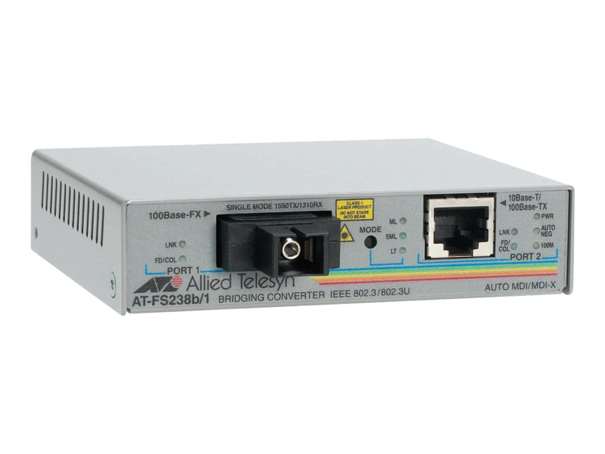Allied Telesis AT FS238B/1 - Medienkonverter - 100Mb LAN - 10Base-T, 100Base-FX, 100Base-TX - RJ-45 / SC Single-Modus - bis zu 15 km