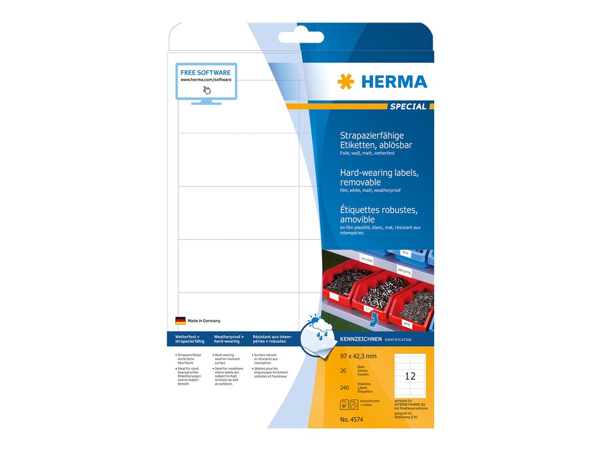 HERMA Special - Matt - selbstklebend entfernbarer Klebstoff - weiß - 97 x 42.3 mm 240 Etikett(en) (20 Bogen x 12)