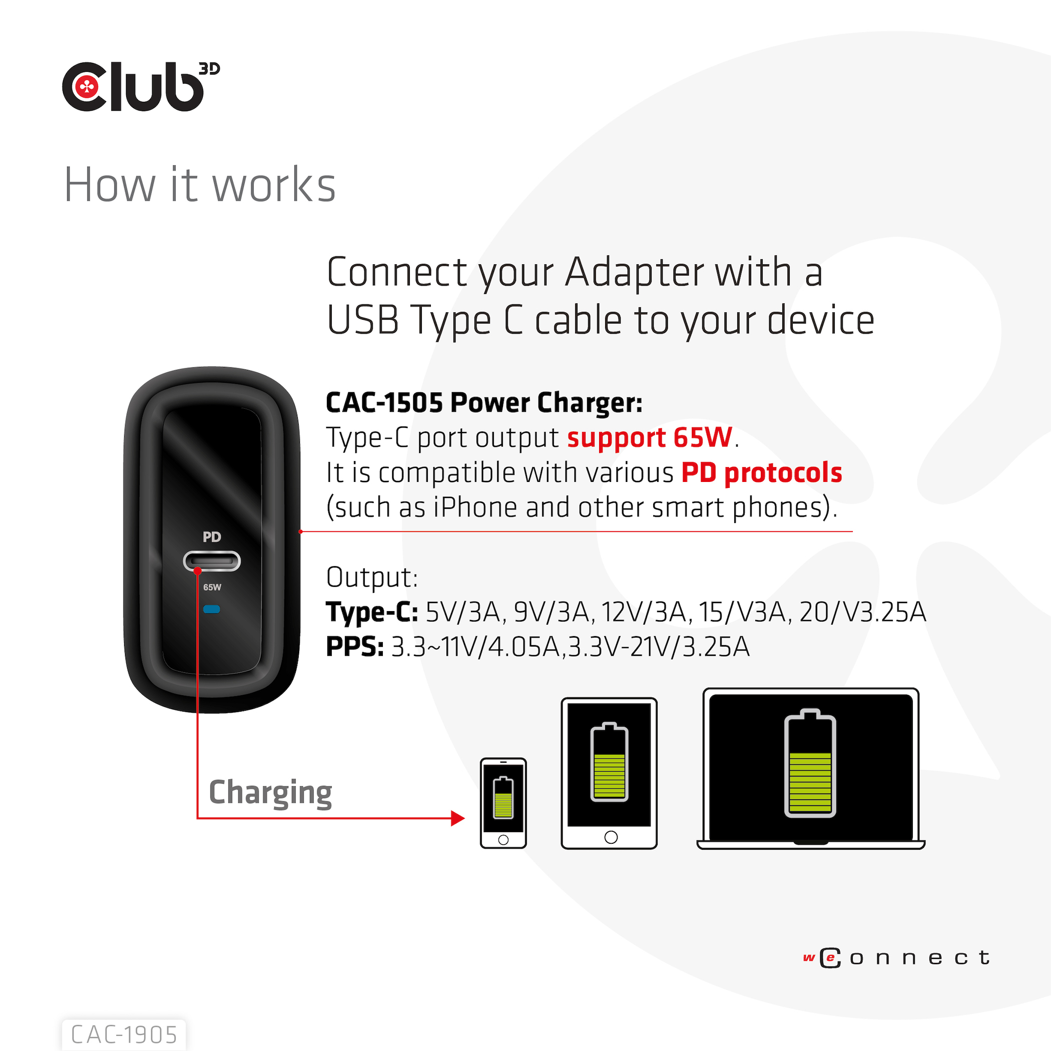 Club 3D Reiseladegerät 1xUSB Typ C PD 65W retail, Ansicht 4