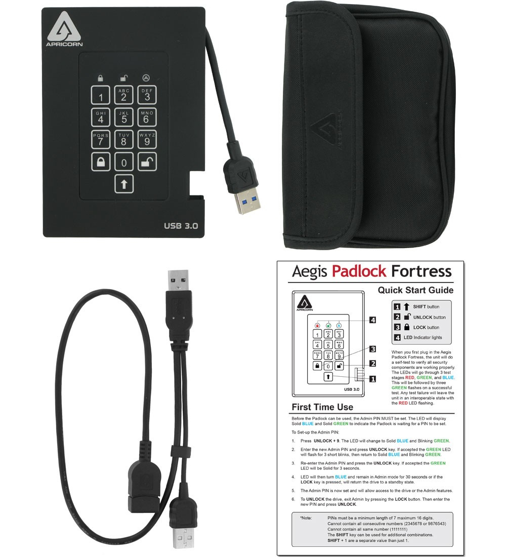 Apricorn Aegis Padlock Fortress - Festplatte - verschlüsselt - 1 TB - extern (tragbar), Ansicht 4