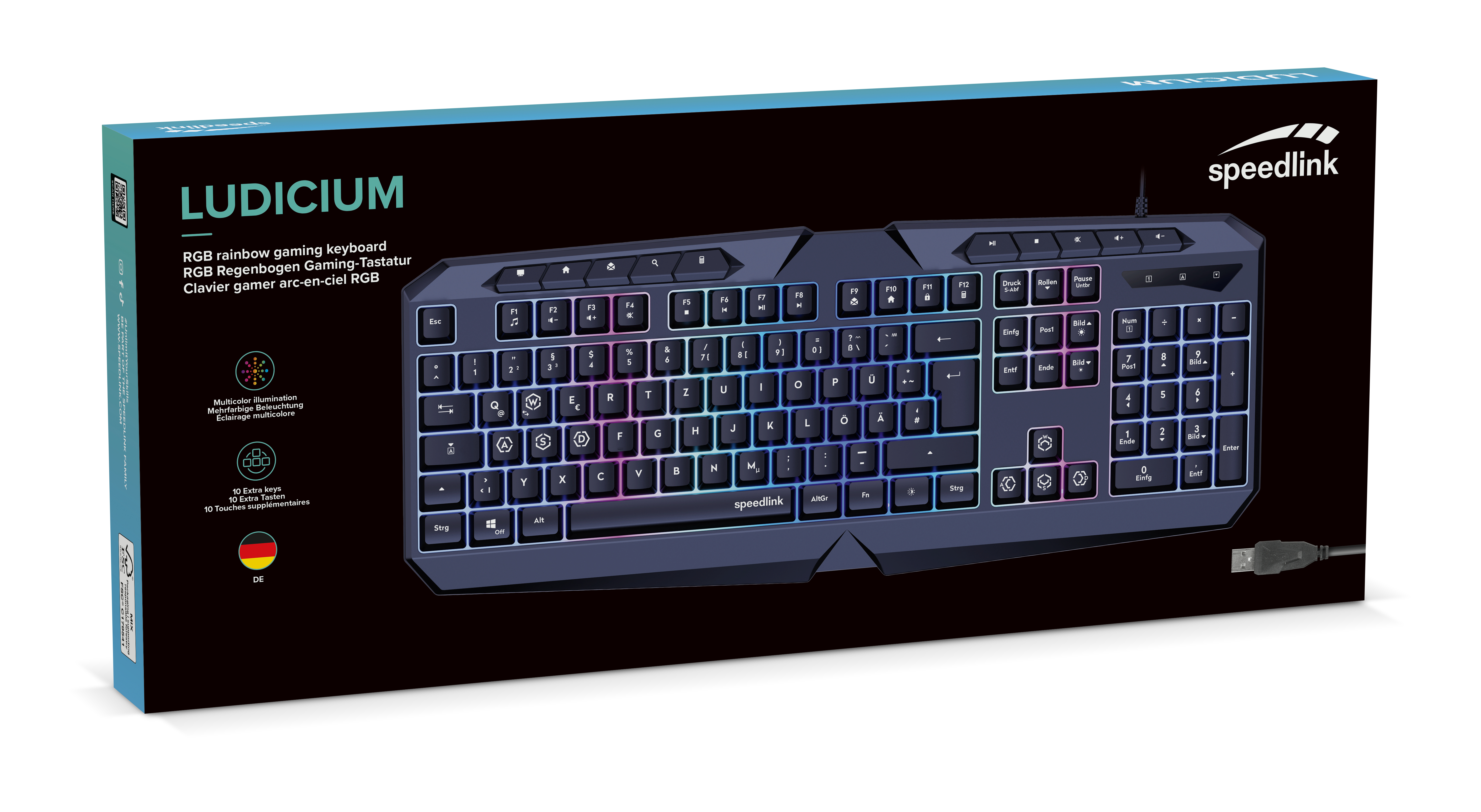 SPEEDLINK LUDICIUM RGB Rainbow Gaming Tastatur schwarz - Tastatur - TL: Deutsch, QWERTZ, Ansicht 2