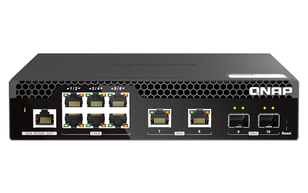 QNAP QSW-M2106R-2S2T - Managed - L2 - 10G Ethernet (100/1000/10000) - Rack-Einbau - 1U, Ansicht 2