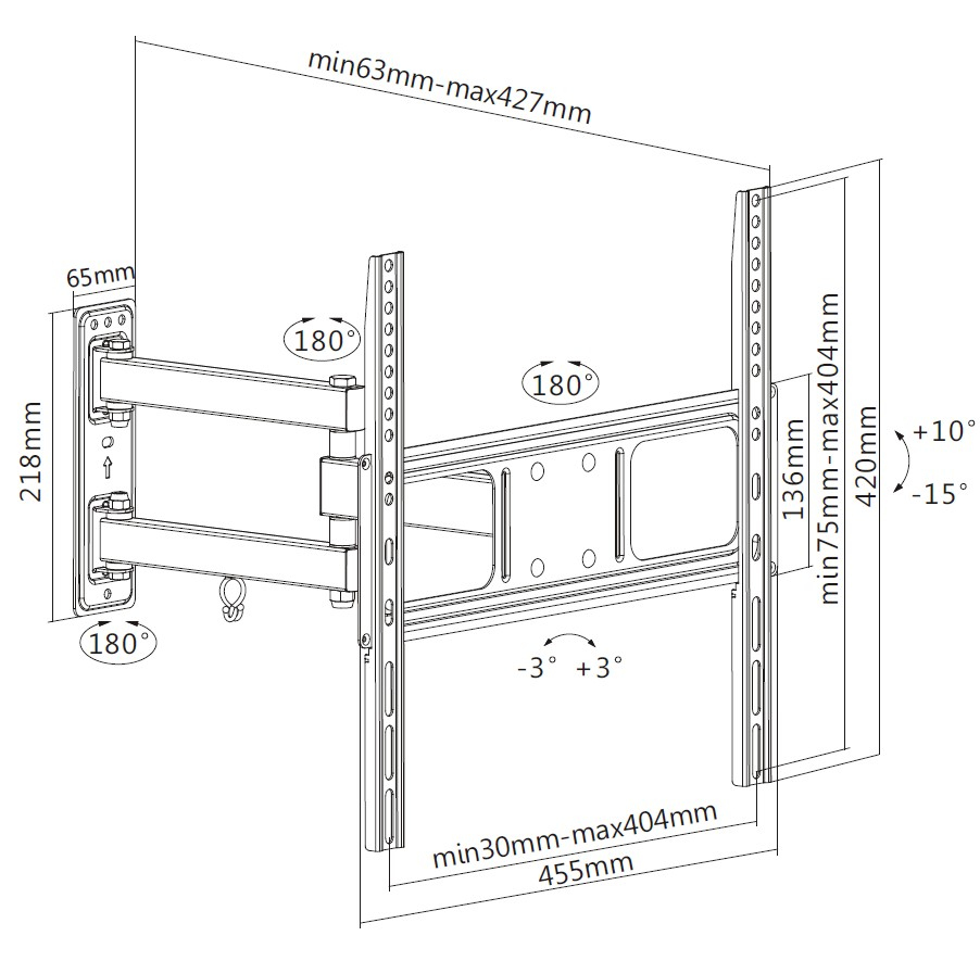Equip Halterung - Voll beweglich - für LCD-Display / Curved LCD-Display - stainless steel - Schwarz - 81.3-139.7 cm, Ansicht 3