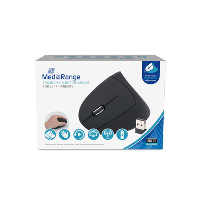 MEDIARANGE Vertikale Maus - ergonomisch - Für Linkshänder - optisch - 6 Tasten - kabellos - 2.4 GHz, Ansicht 3