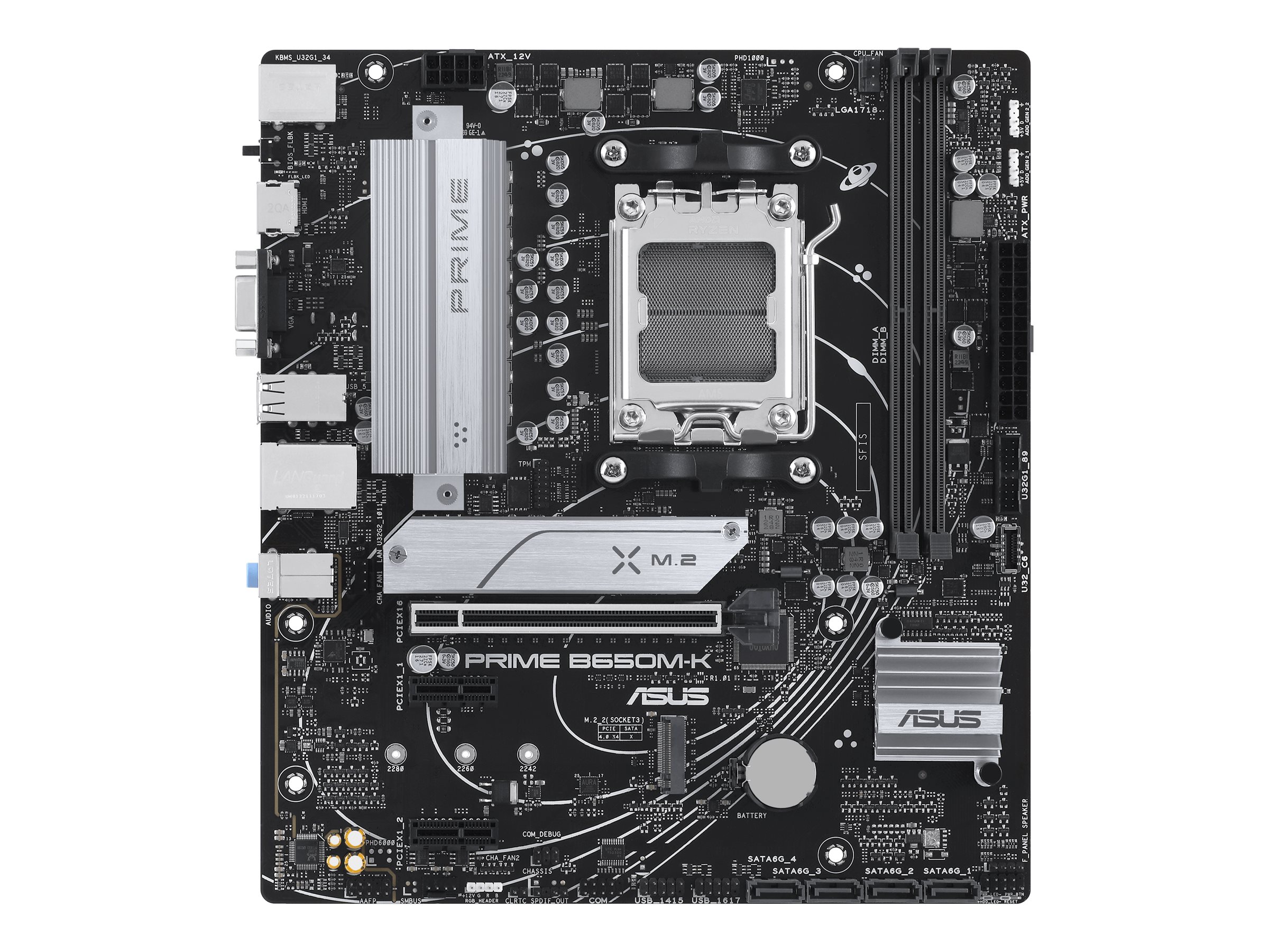 ASUS PRIME B650M-K - Motherboard - micro ATX - Socket AM5 - AMD B650 Chipsatz - USB-C 3.2 Gen 1, USB 3.2 Gen 1, USB 3.2 Gen 2 - 2.5 Gigabit LAN - Onboard-Grafik (CPU erforderlich)