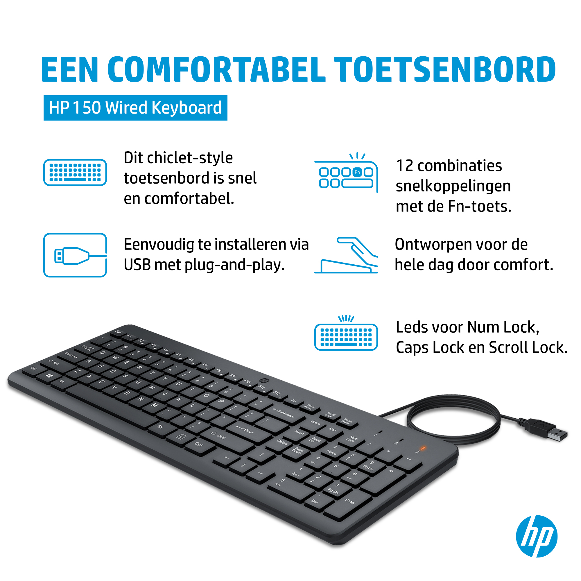 HP 150 - Tastatur - USB - TL: UK, QWERTY, Ansicht 2