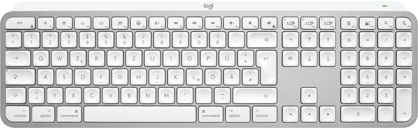 Logitech Master Series MX Keys S for Mac - Tastatur - hinterleuchtet - kabellos - Hellgrau - TL: Deutsch, QWERTZ, Ansicht 3