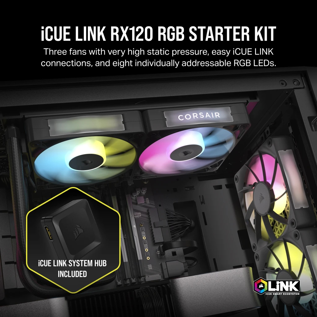 Corsair RX RGB Series iCUE LINK RX120 RGB 120mm Fan Triple Kit, Ansicht 4